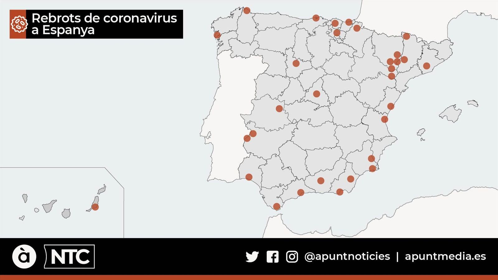 Mapa actualitzat dels rebrots a Espanya segons les dades del Ministeri de Sanitat