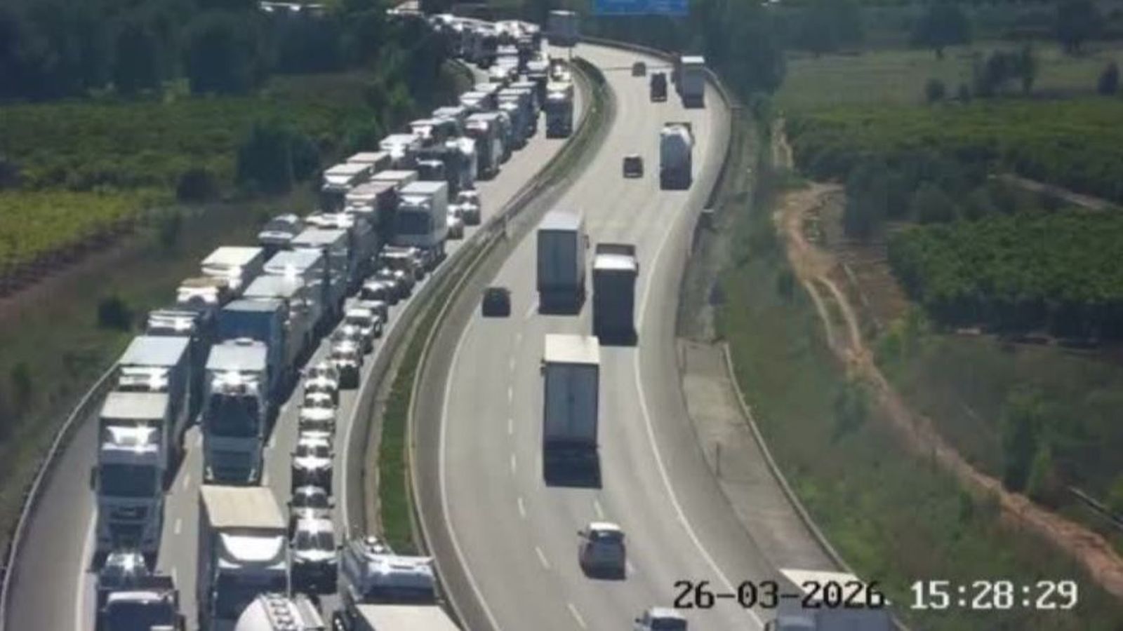 La congestió a l'A7 a l'altura de Loriguilla