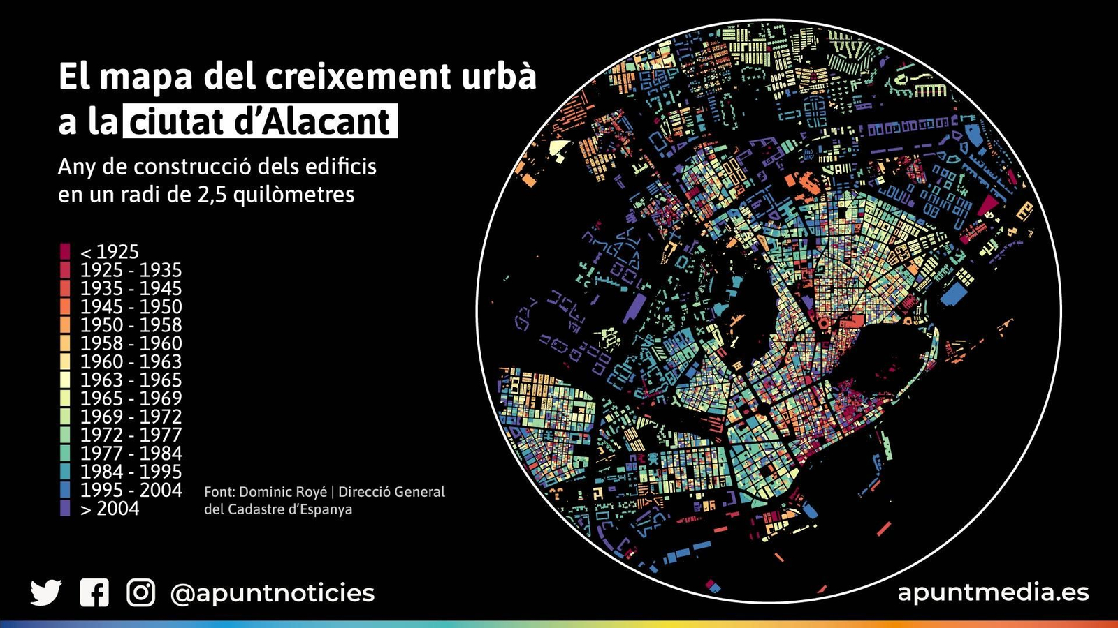 El mapa del creixement urbà a la ciutat d'Alacant