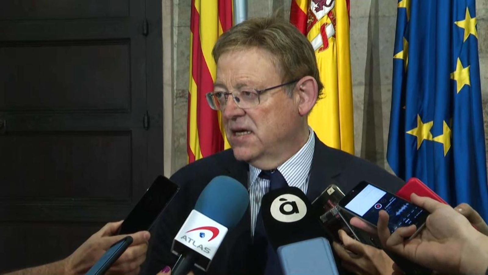 El president de la Generalitat Ximo Puig durant la seua intervenció davant els mitjans de comunicació aquest dissabte