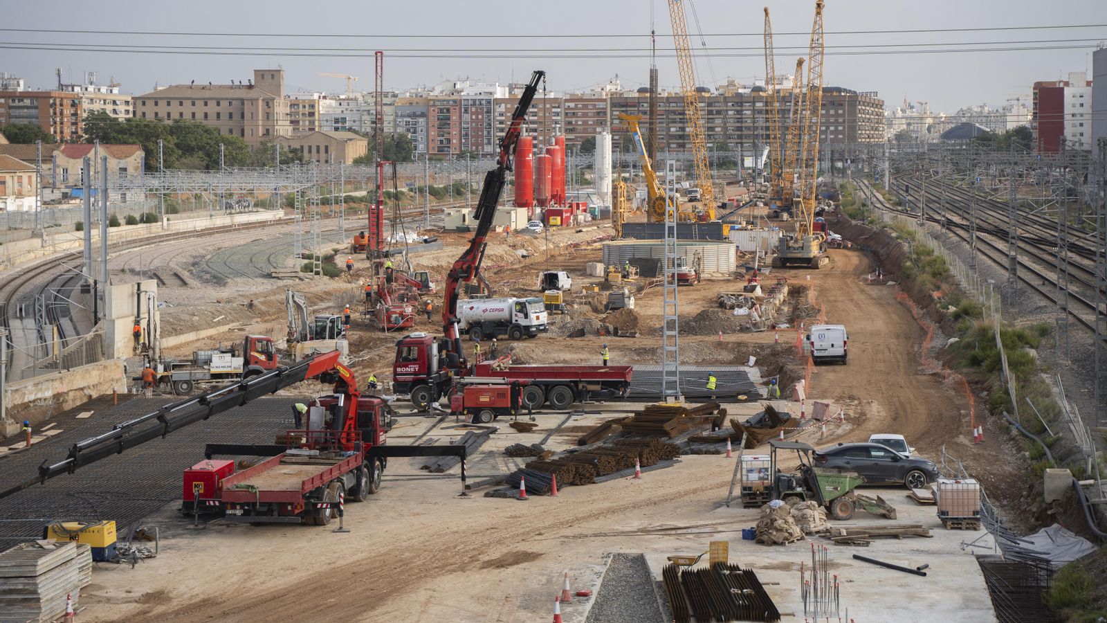 Una imatge de les obres del Corredor Mediterrani, a València