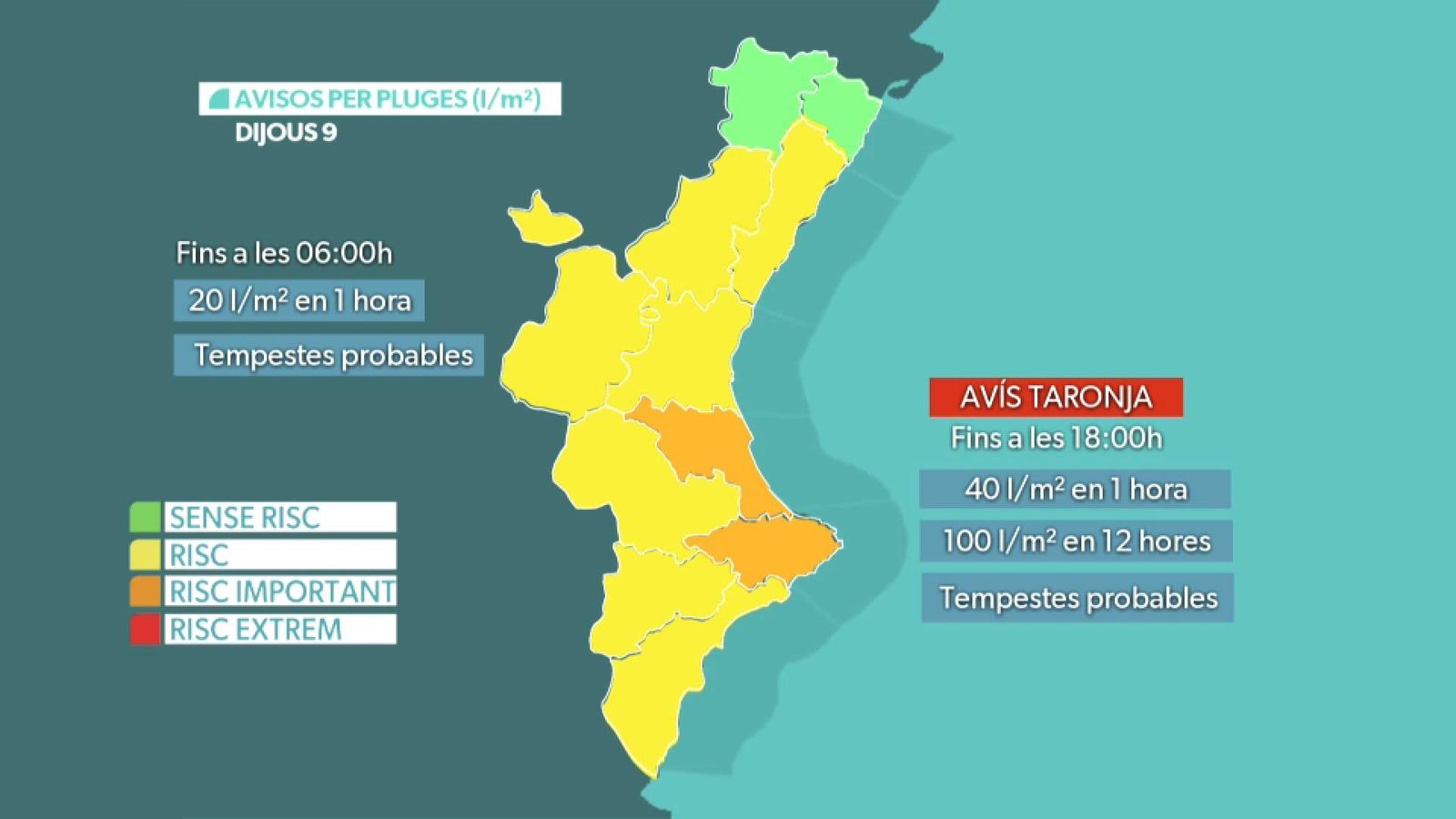 Avisos de pluges per a este dijous