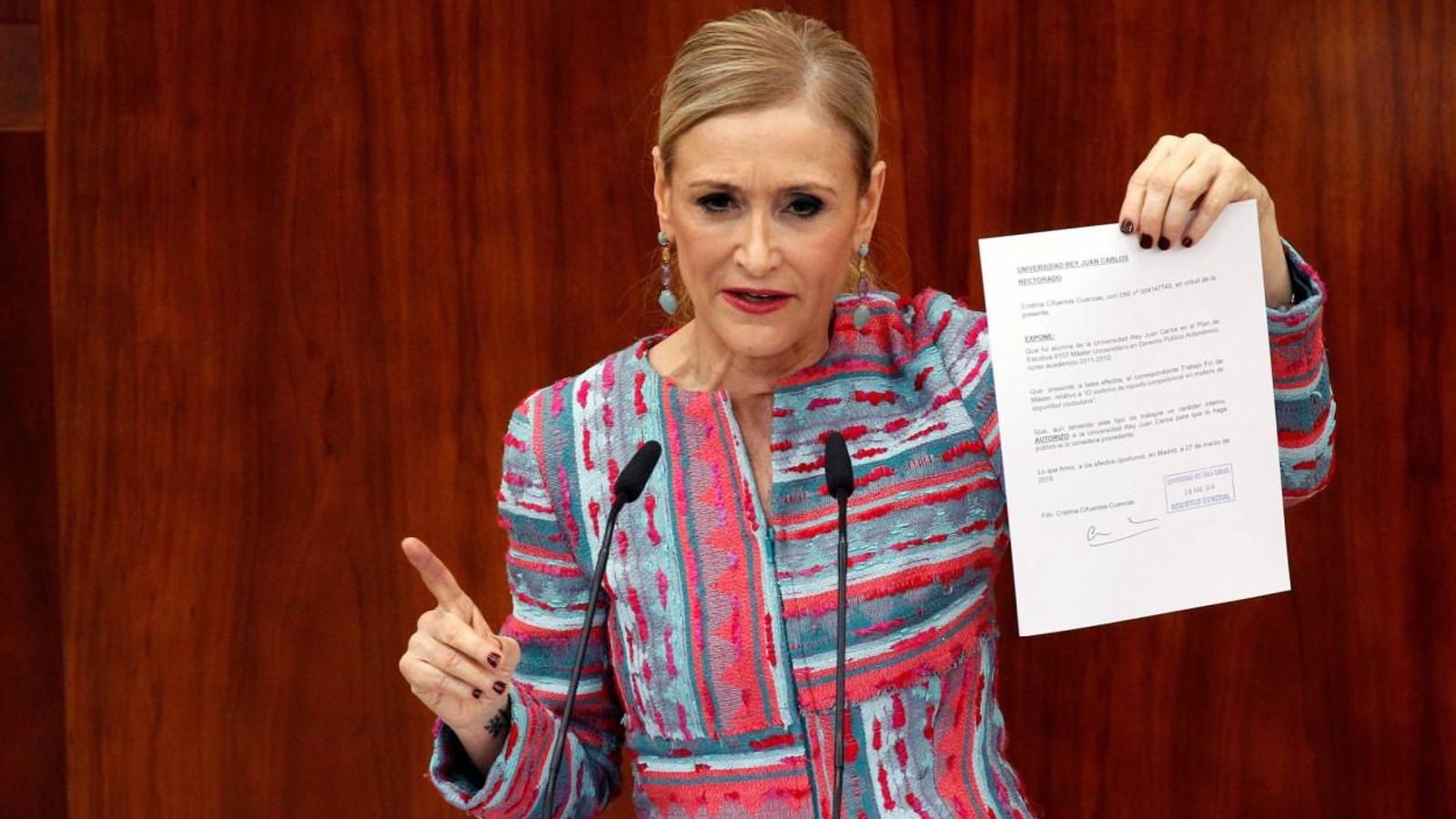L'expresidenta de la Comunitat de Madrid, Cristina Cifuentes, abans de dimitir