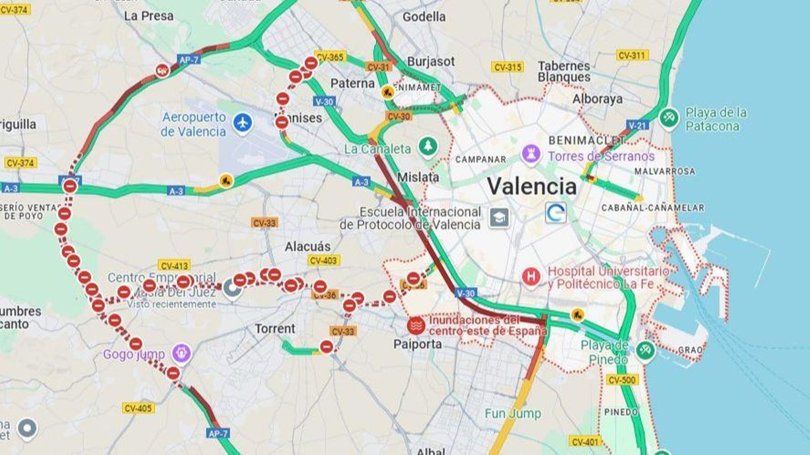 Carreteres tallades i estat del trànsit a la província de València este dilluns de matí