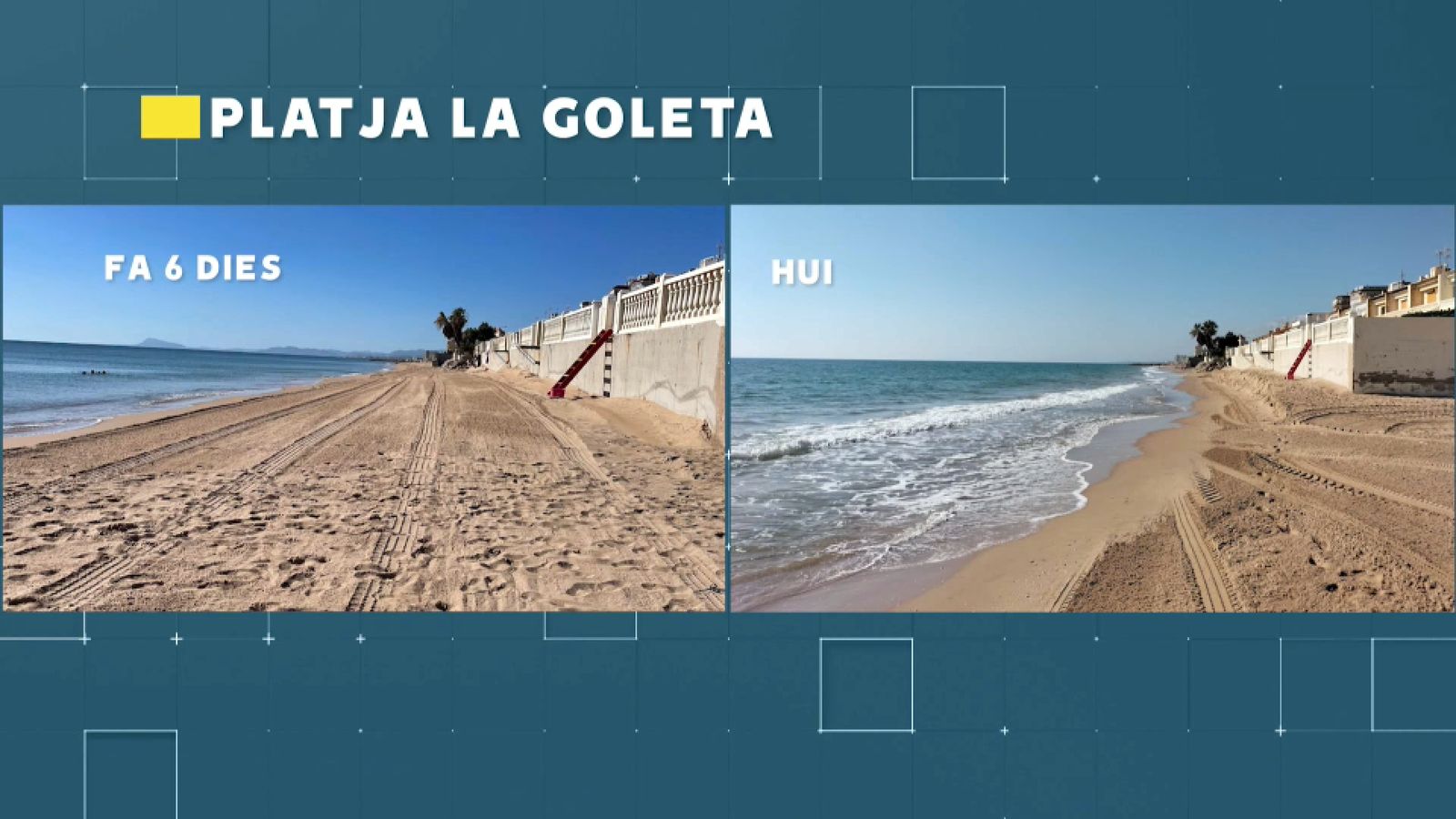 Abans i després a la platja de la Goleta, a Tavernes de la Valldigna