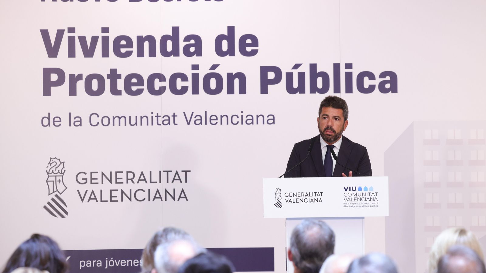 Mazón, este dijous durant la presentació del nou decret d'habitatge protegit