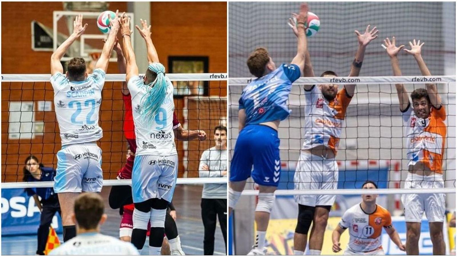 Jugadors del Conqueridor València (esquerra) i del Villena-Petrer (dreta) en partits de la temporada passada