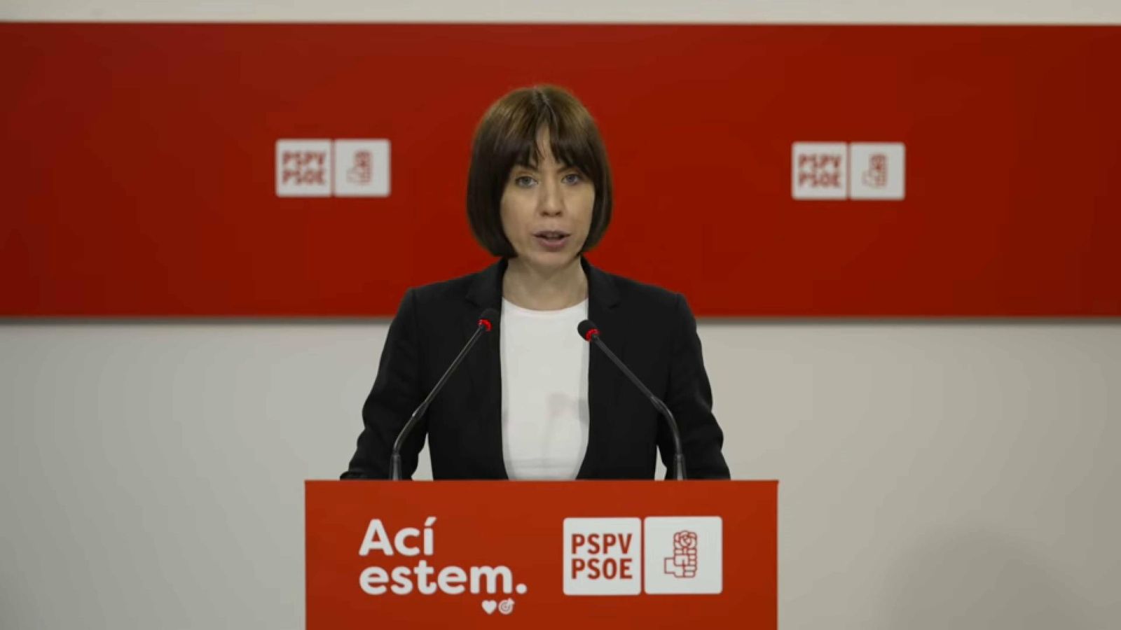 Diana Morant, durant la compareixença que ha oferit este divendres, després de la primera intervenció de Mazón a les Corts