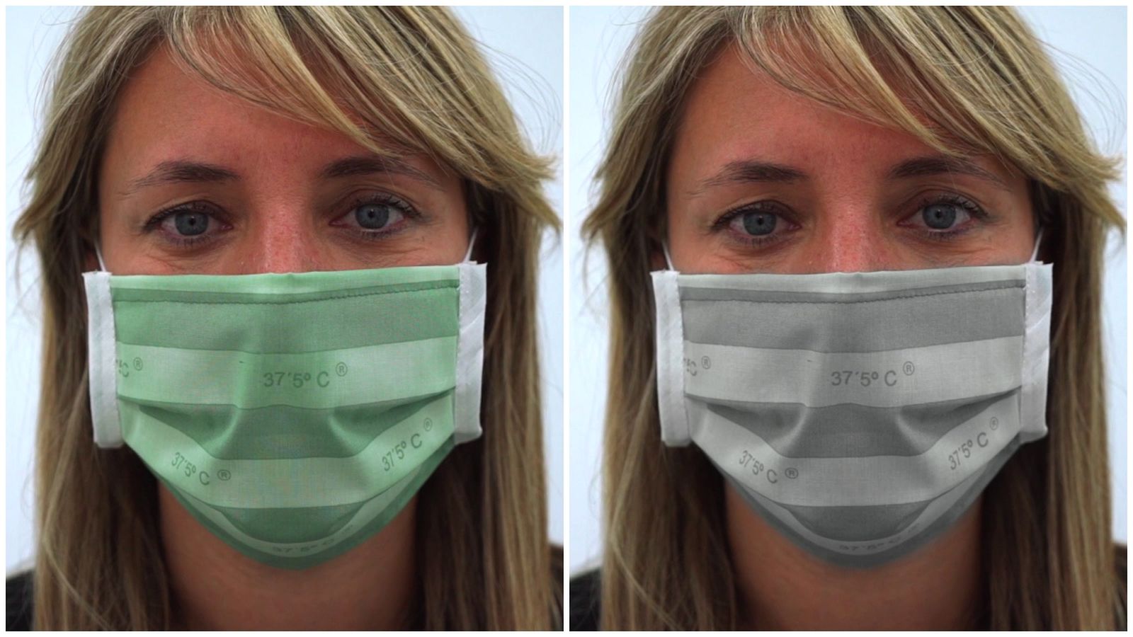 El teixit de la mascareta canvia de color, del verd al blanc, quan la temperatura passa dels 37 graus i mig