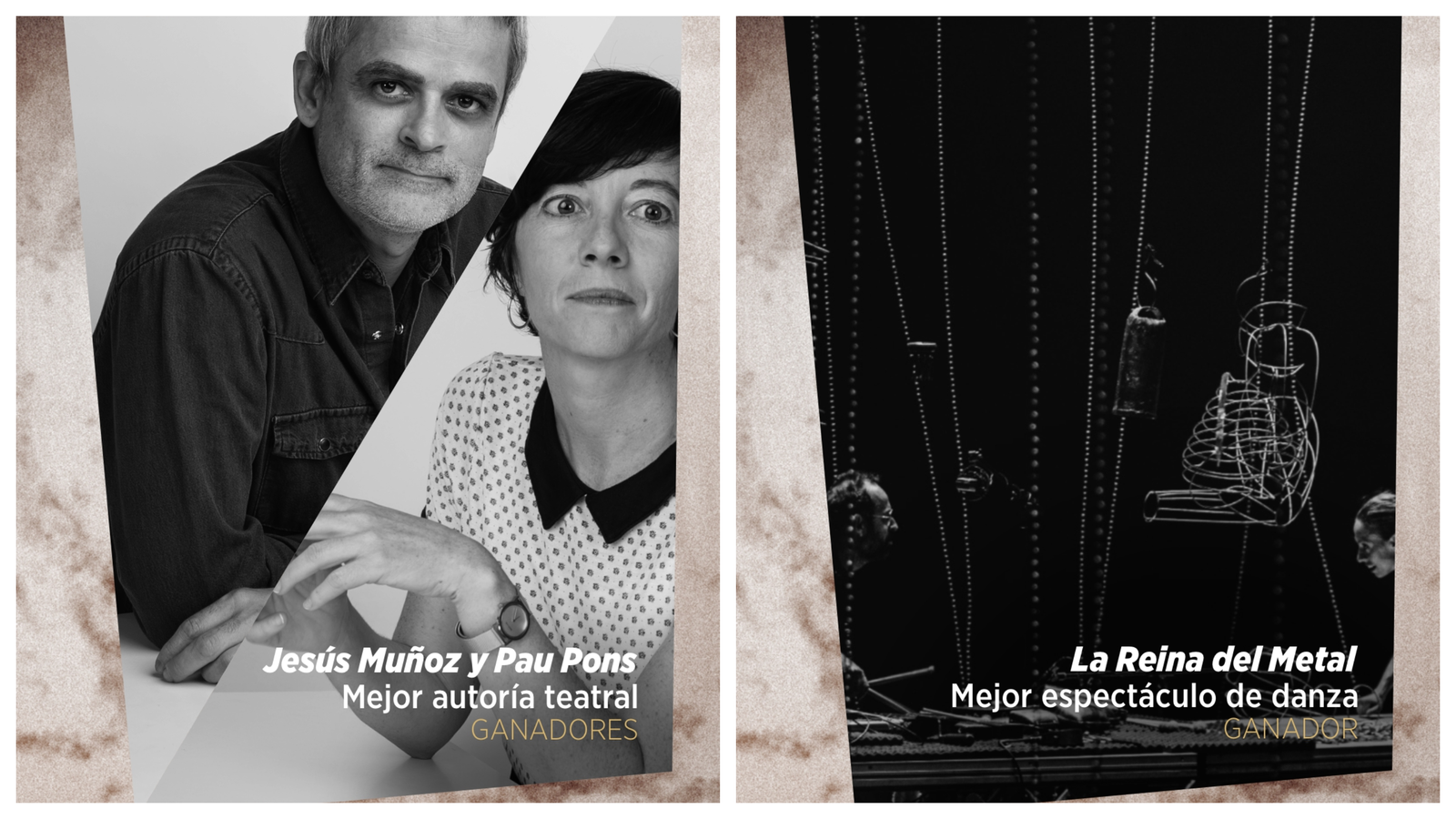 Guanyadors premis Max 2023, Jesús Muñoz i Pau Pons, per 'L'eclipsi total'; i Enric Monfort, per 'La reina del Metal'