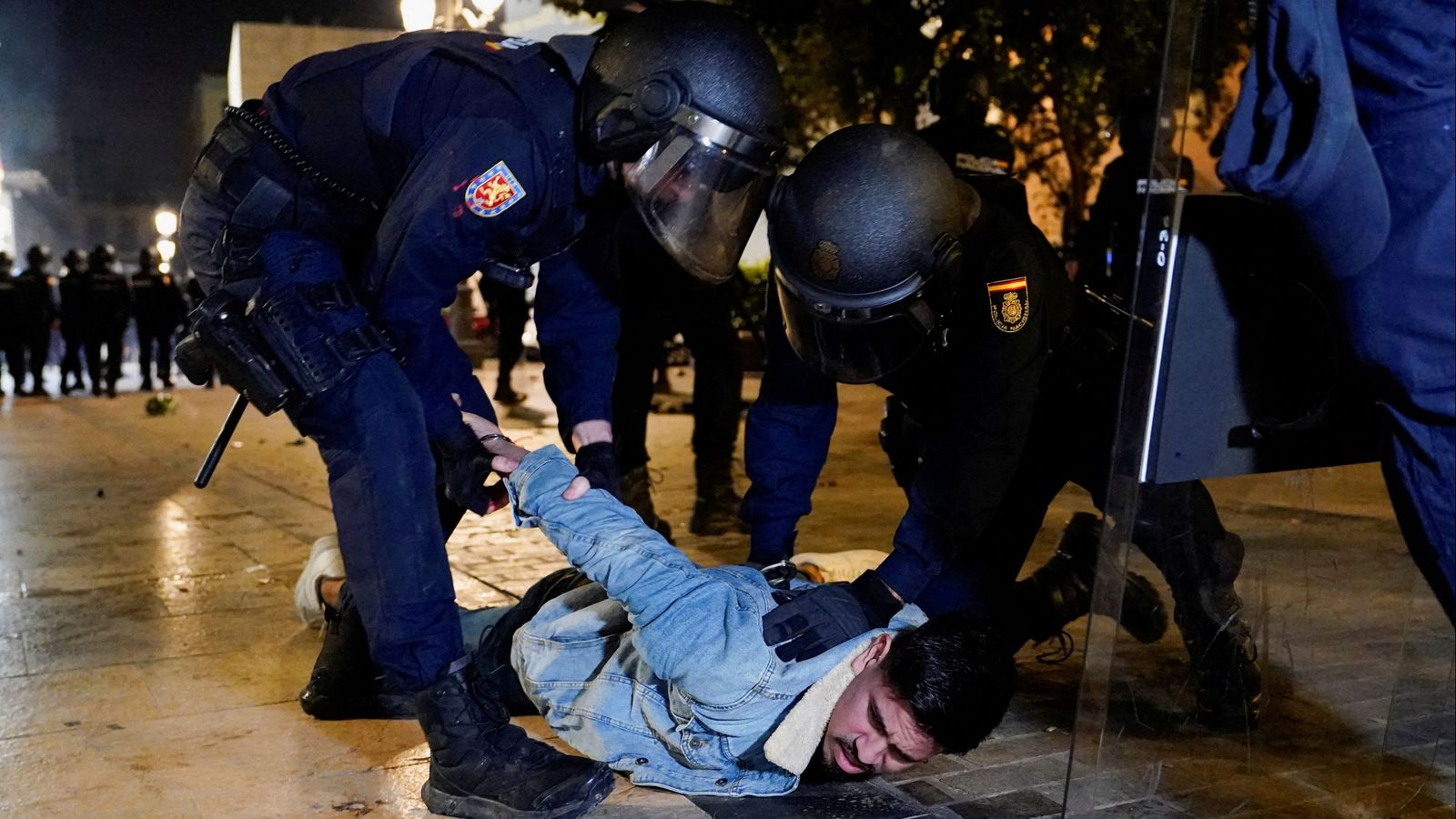 Agents de la Policia Nacional detenen un manifestant a València