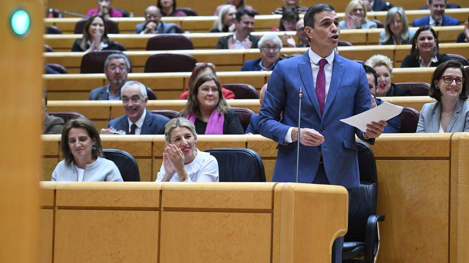 El president del Govern, Pedro Sánchez, intervé durant una sessió de control al Govern al Senat, a 21 de febrer de 2023, a Madrid