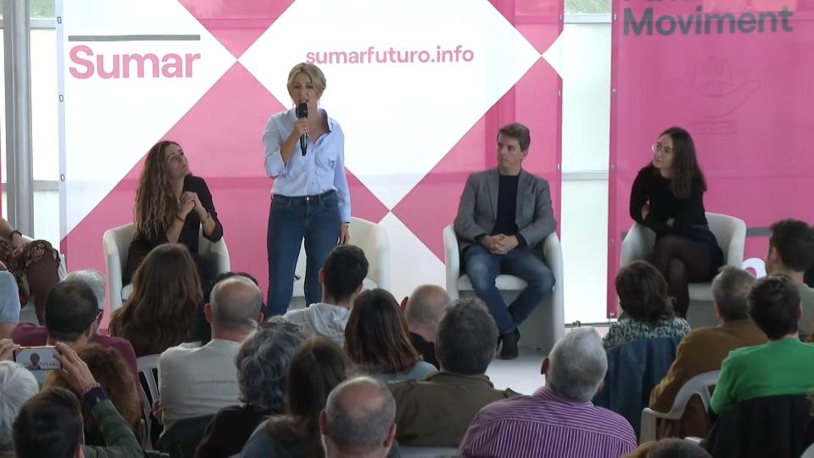 Yolanda Díaz, aquest dissabte, durant l'acte de Sumar a Fira València