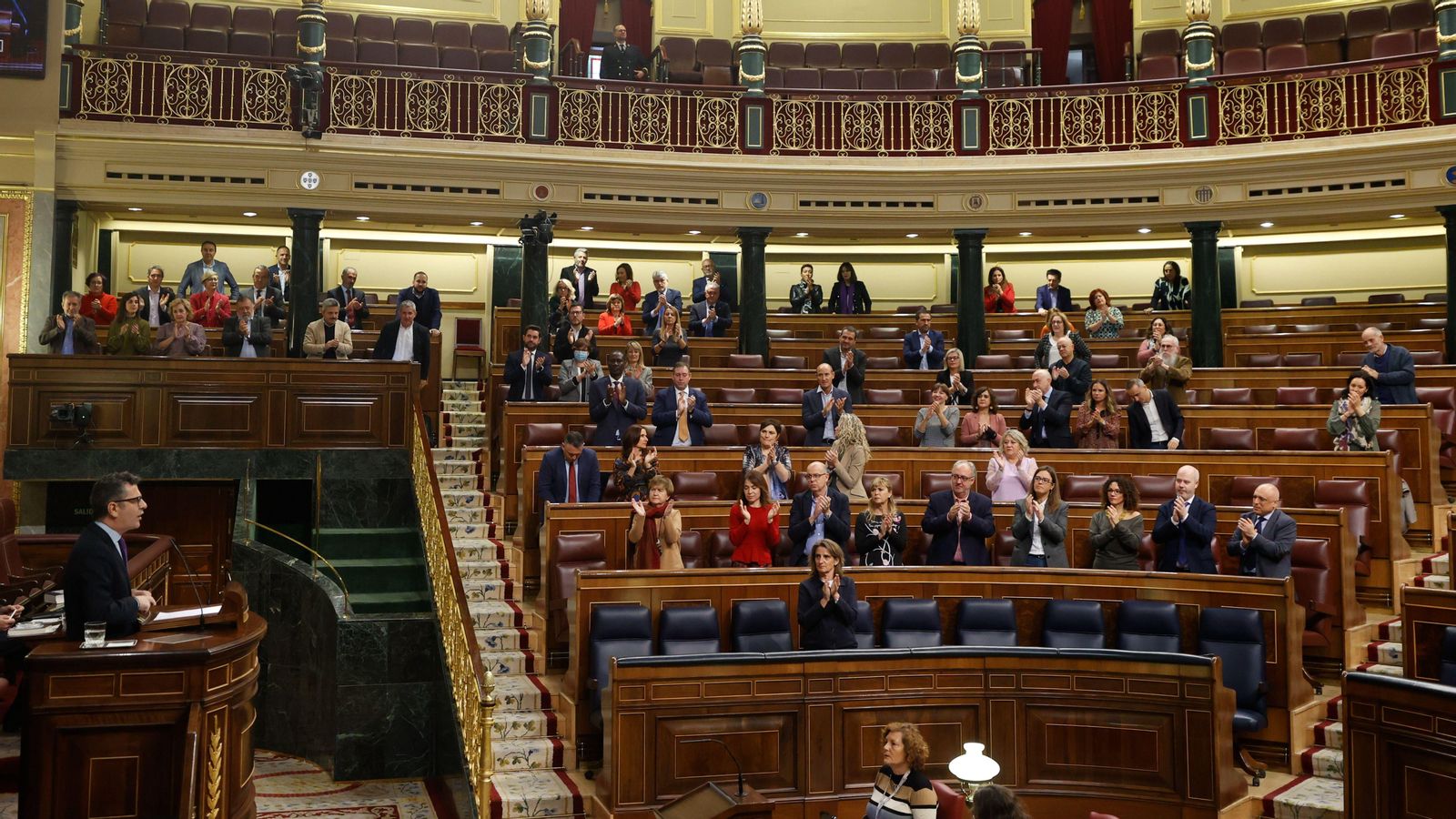 Un moment del debat dels Pressupostos de l’Estat al Congrés, aquest dimecres, quan intervenia el ministre Bolaños