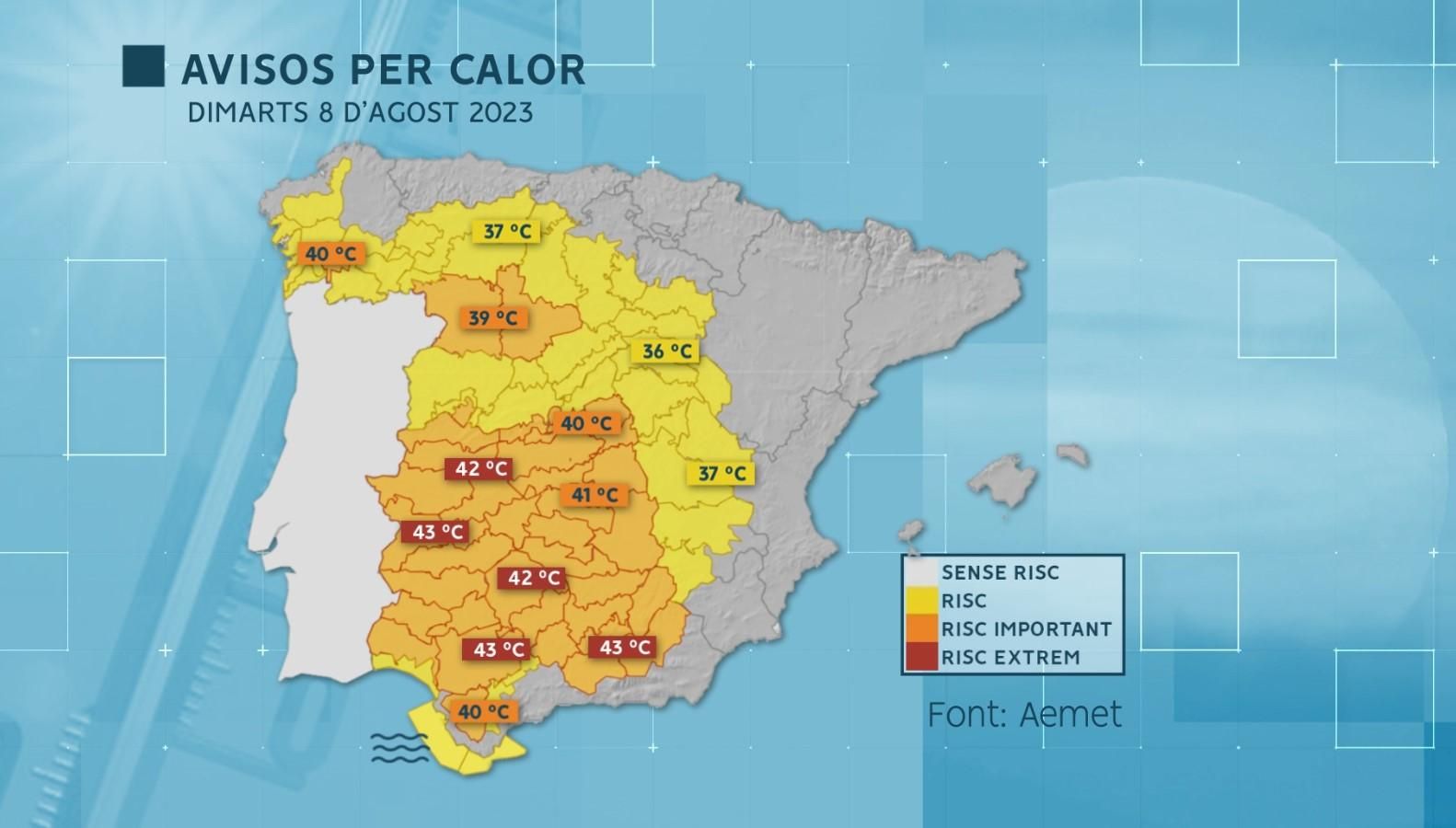 Avisos per calors del dimarts 8 d'agost Avisos per calors del dimarts 8 d'agost
