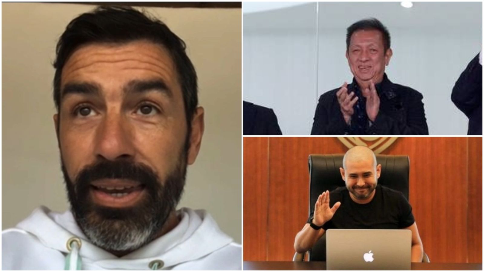 L'exjugador del Vila-real, Robert Pirès; el propietari del València CF, Peter Lim; i el príncep de Johor, Tunku Ismail