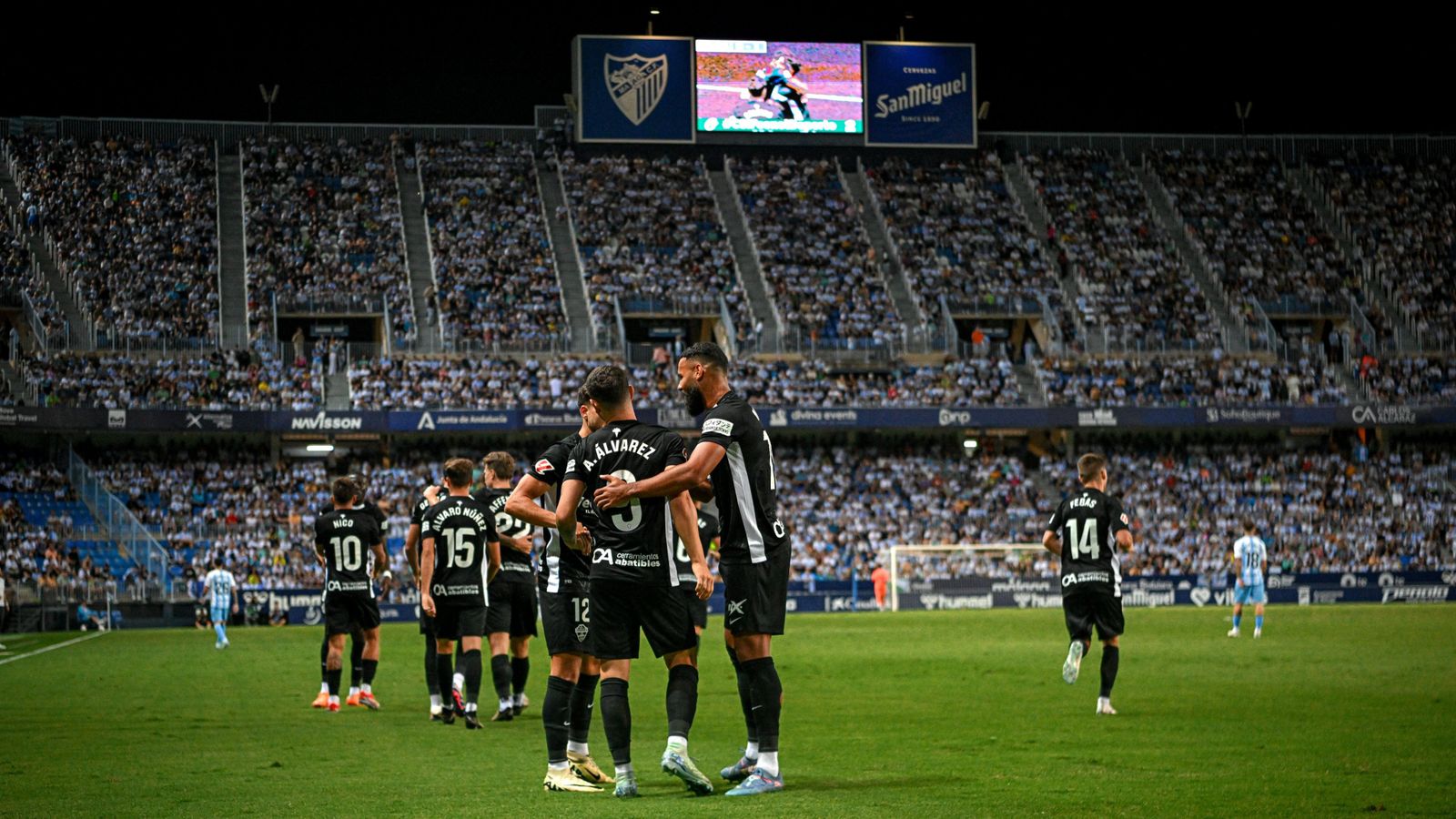 Els jugadors de l'Elx celebren el gol d'Álvarez