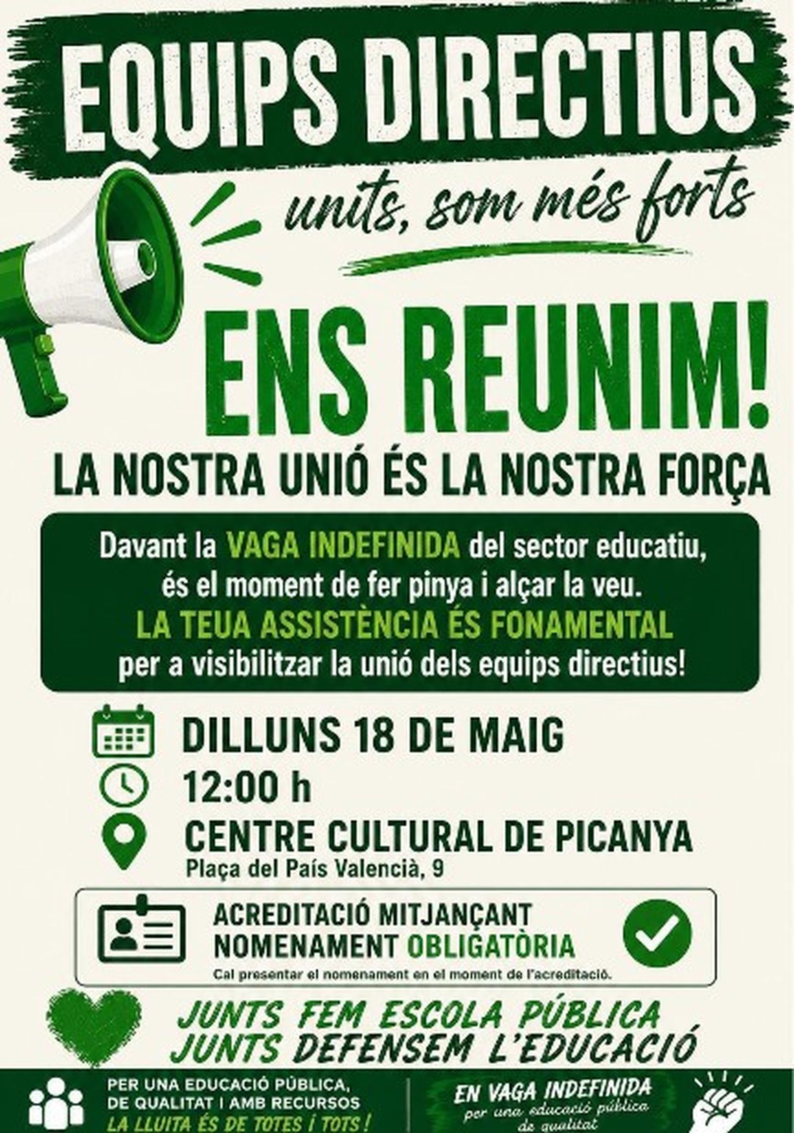 Cartell que convoca la reunió dilluns a les 12:00 h