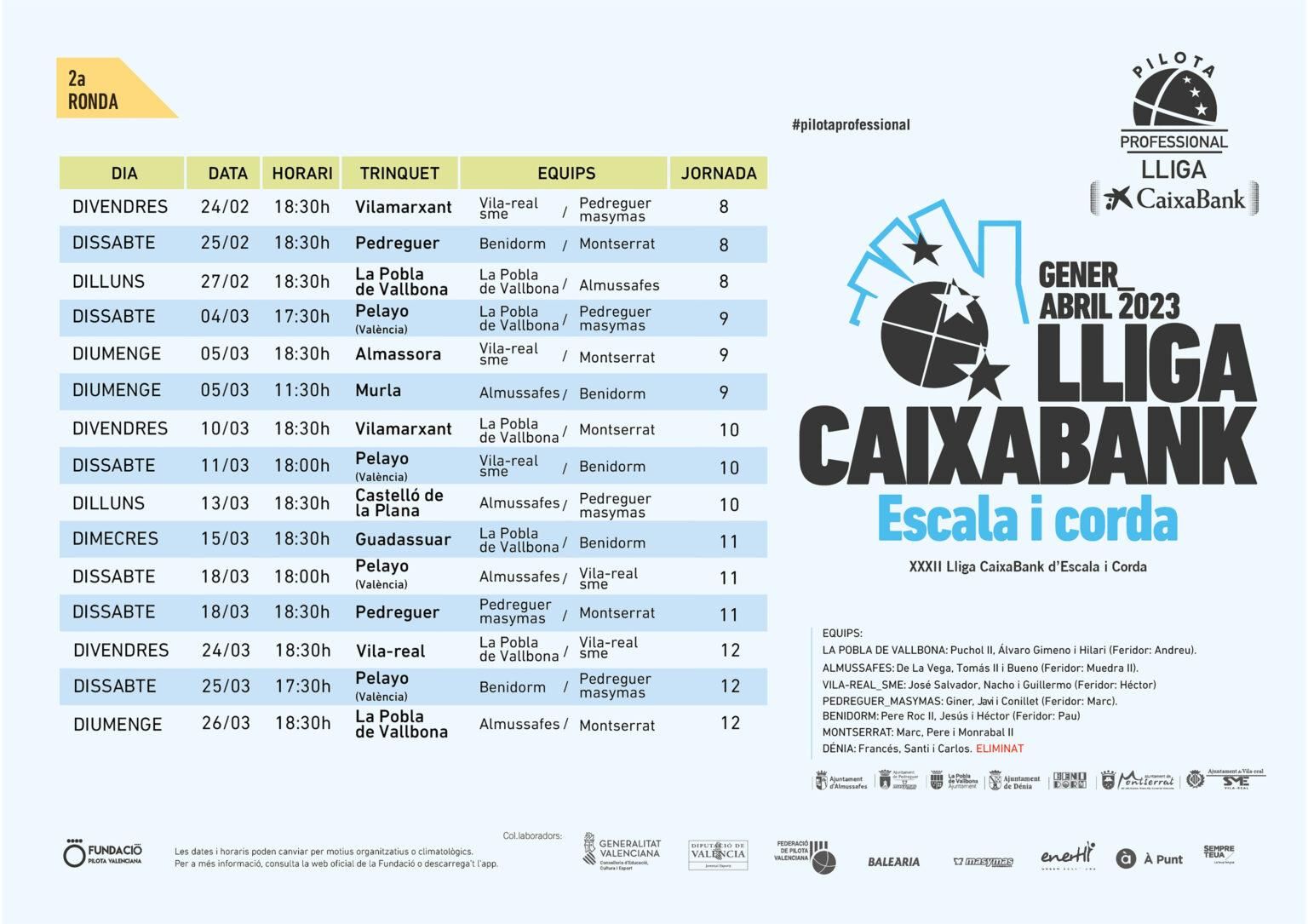 El calendari de la segona fase de la Lliga