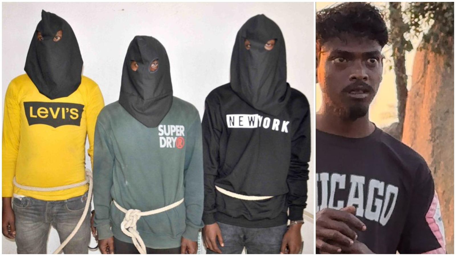 En imatge, els tres primers detinguts per la violació grupal i el més violent dels presumptes agressors, que continua fugit