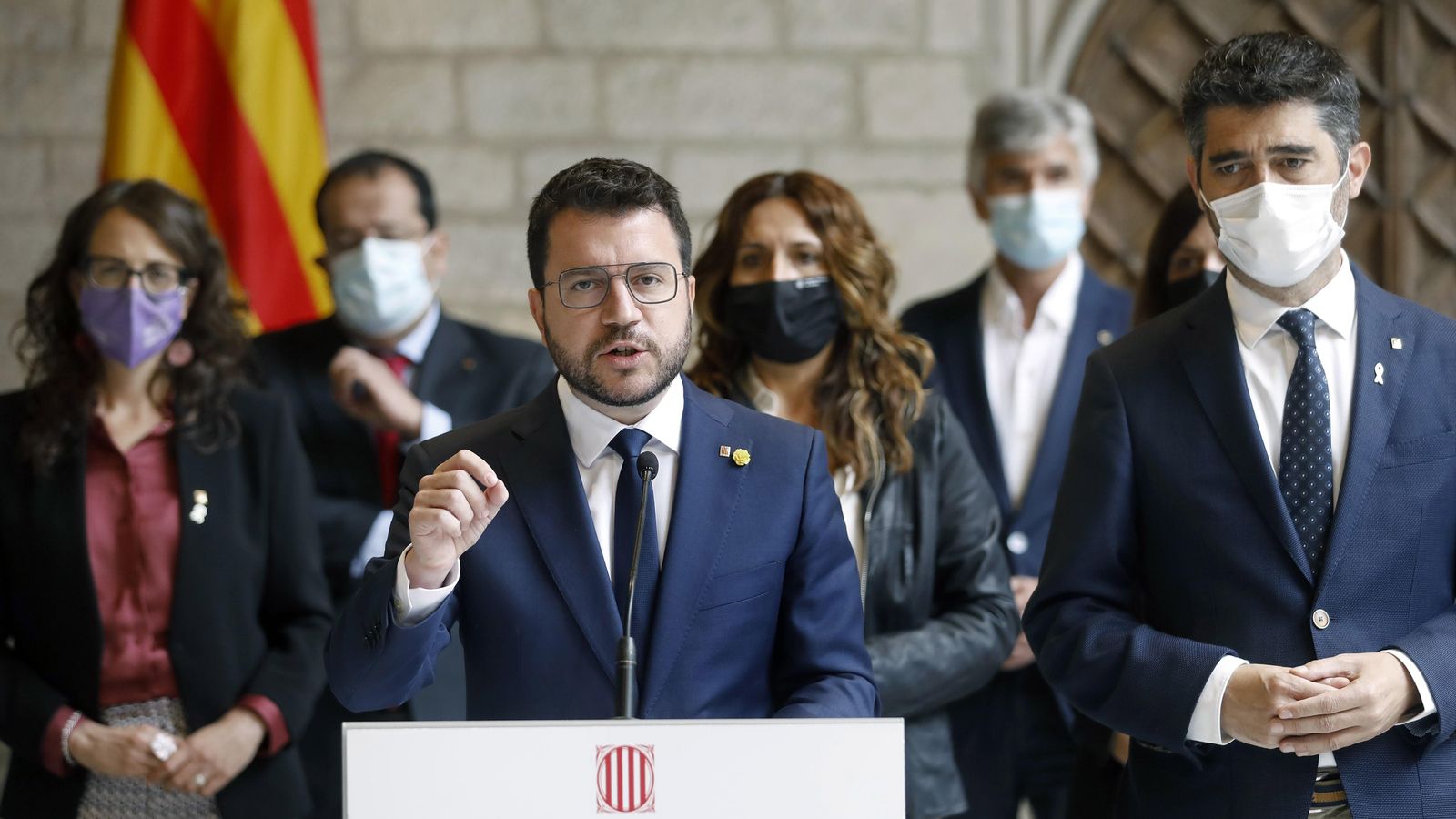 Pere Aragonés compareix després de la reunió d'urgència convocada a causa de la detenció de Puigdemont