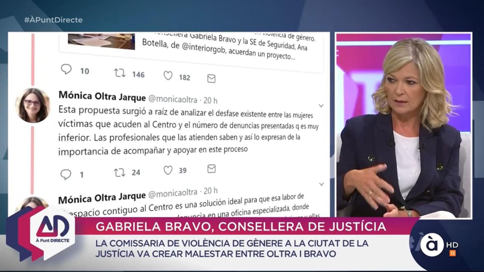 La consellera de Justícia i Funció Pública, Gabriela Bravo, durant la seua intervenció en À Punt Directe