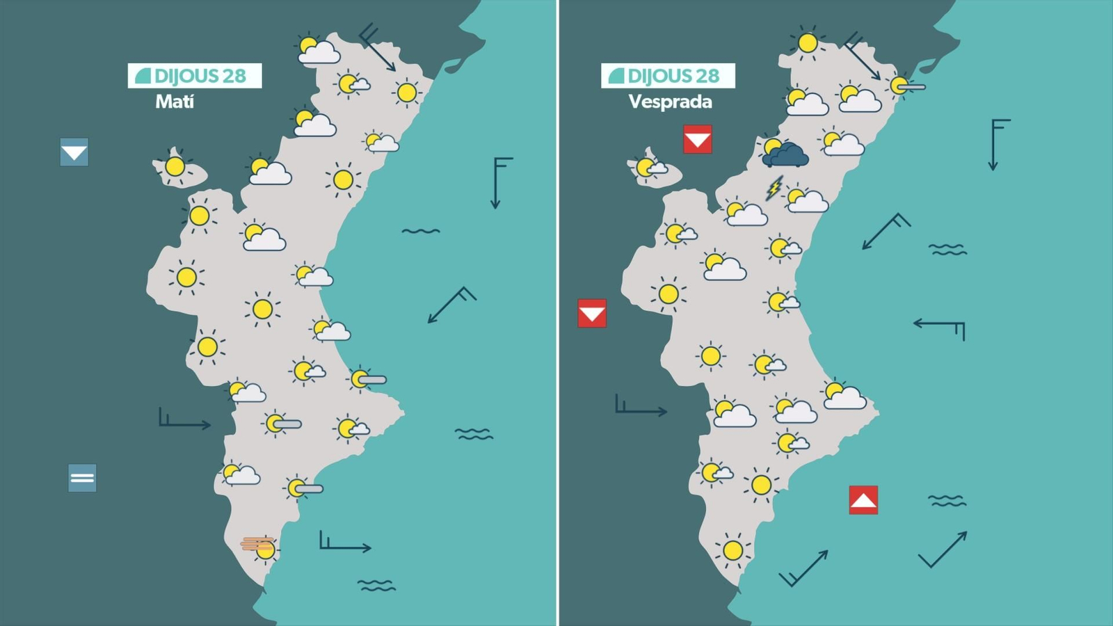 Previsió de l'oratge per a este dijous, 28 d'agost