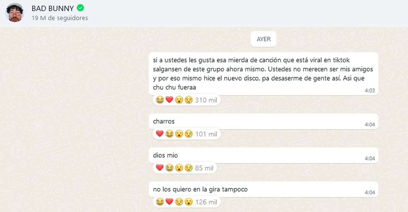 Canal de difusió de WhatsApp de Bad Bunny