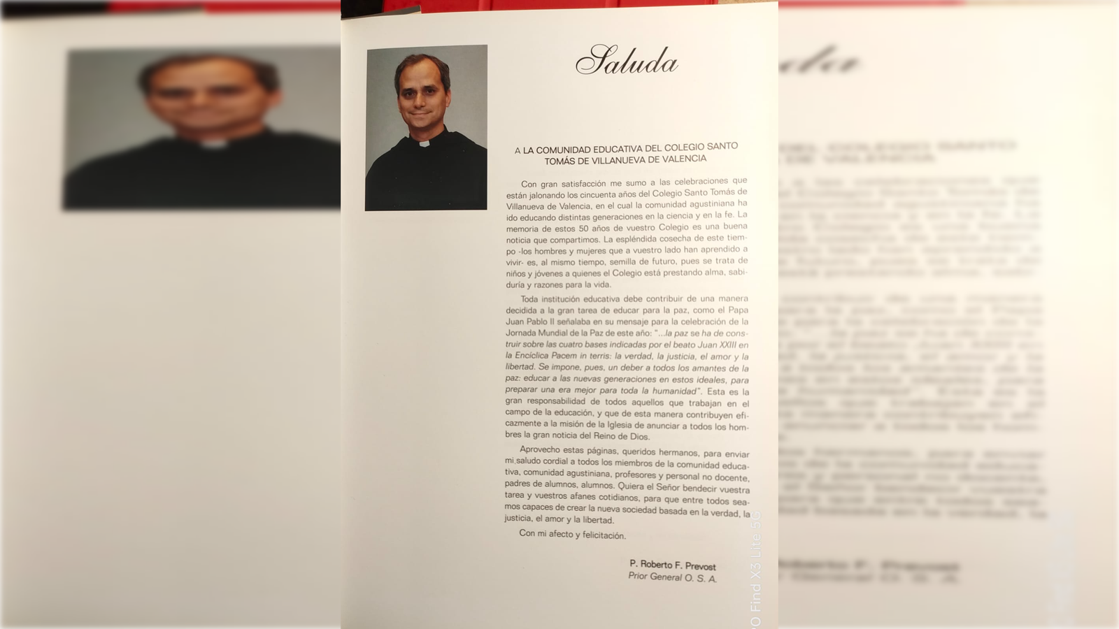 Escrit que va dirigir Robert Prevost, quan era prior general de l'orde de sant Agustí al col·legi de València que gestiona la seua comunitat