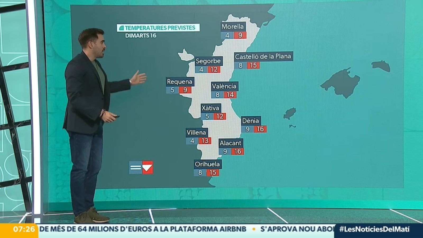 La previsió de temperatures, dimarts 16 de desembre
