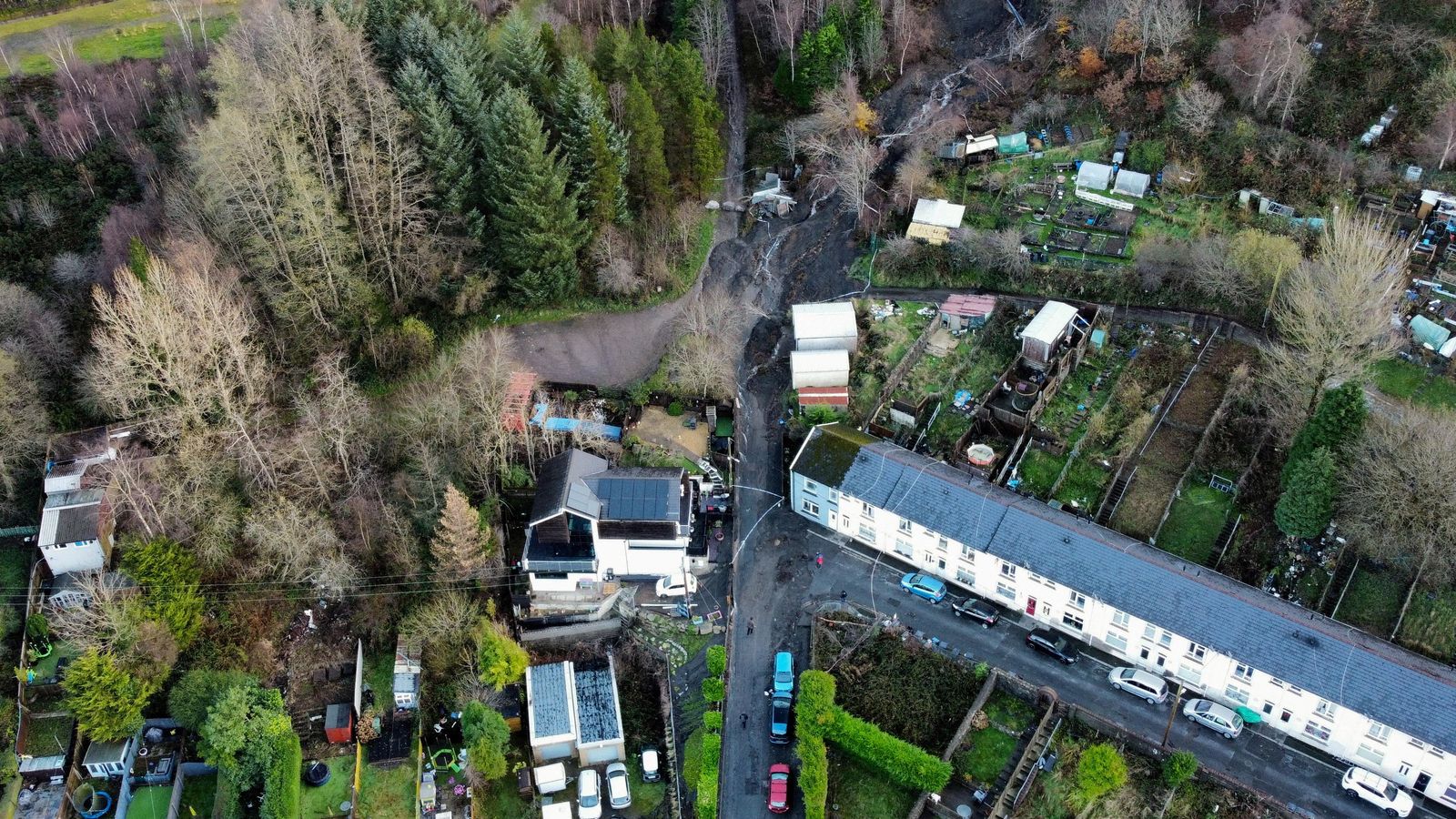 Els danys de la tempesta Bert a Cwmtillery, al sud de Gal·les, a vista de dron