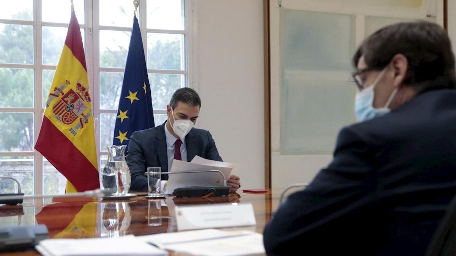 Pedro Sánchez en una reunió amb el ministre de Sanitat, Salvador Illa Pedro Sánchez en una reunió amb el ministre de Sanitat, Salvador Illa