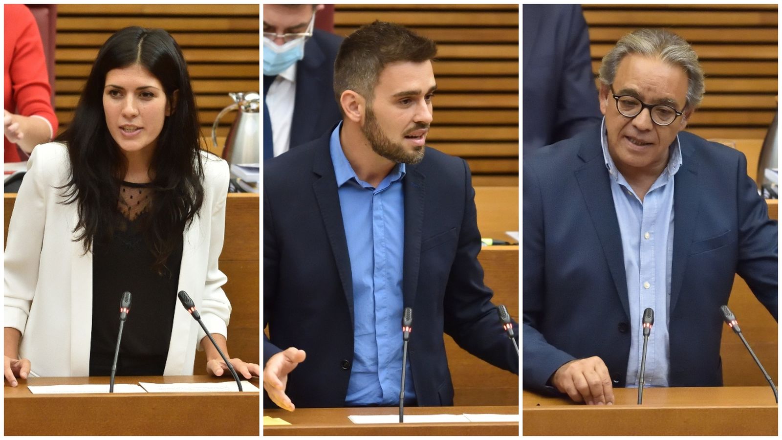 Muntatge amb els síndics d'Unides Podem, Naiara Davó, de Compromís, Fran Ferri i del PSPV, Manolo Mata