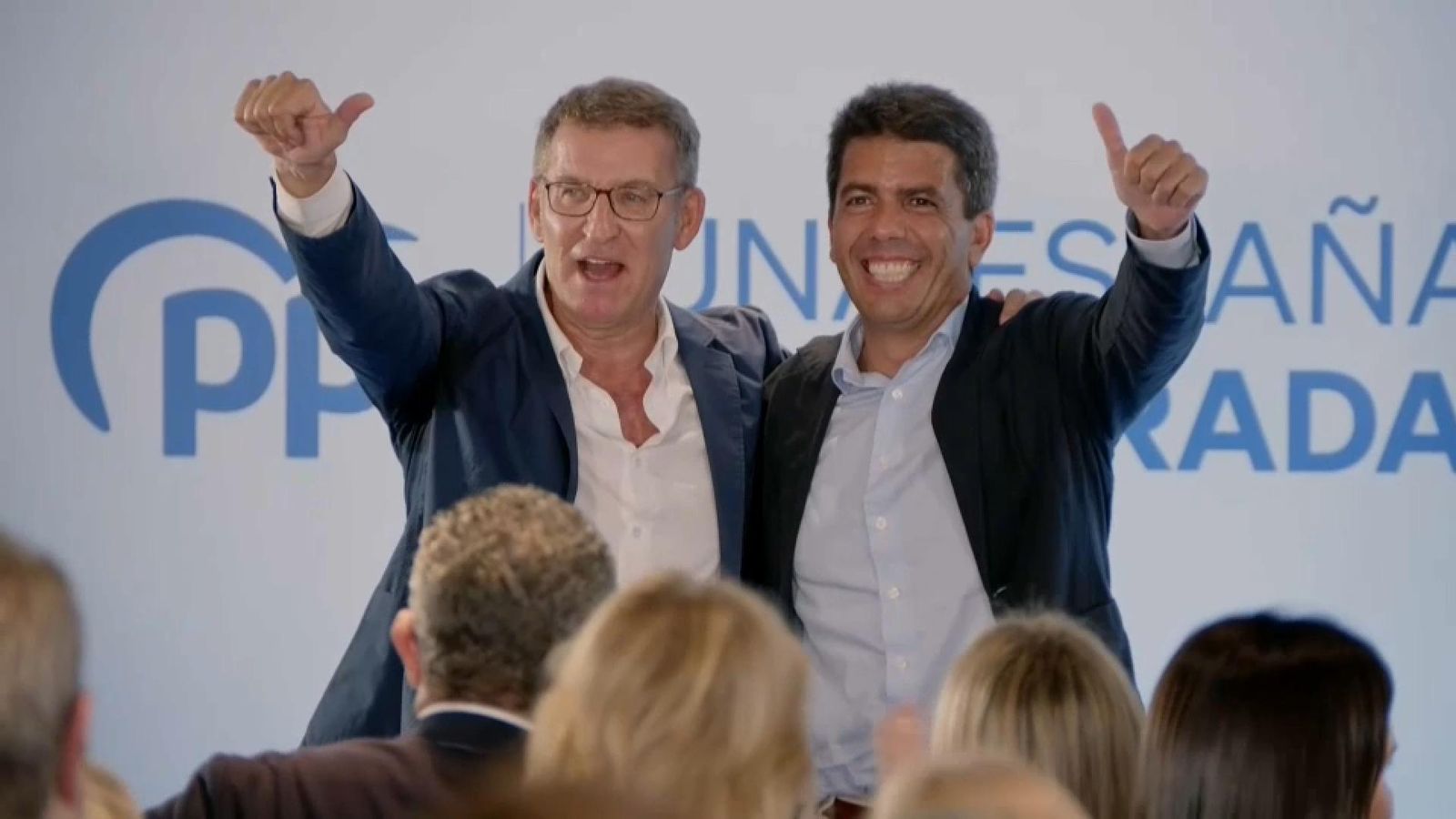 Alberto Núñez Feijóo i Carlos Mazón en la compareixença posterior a la Junta Directiva del PP