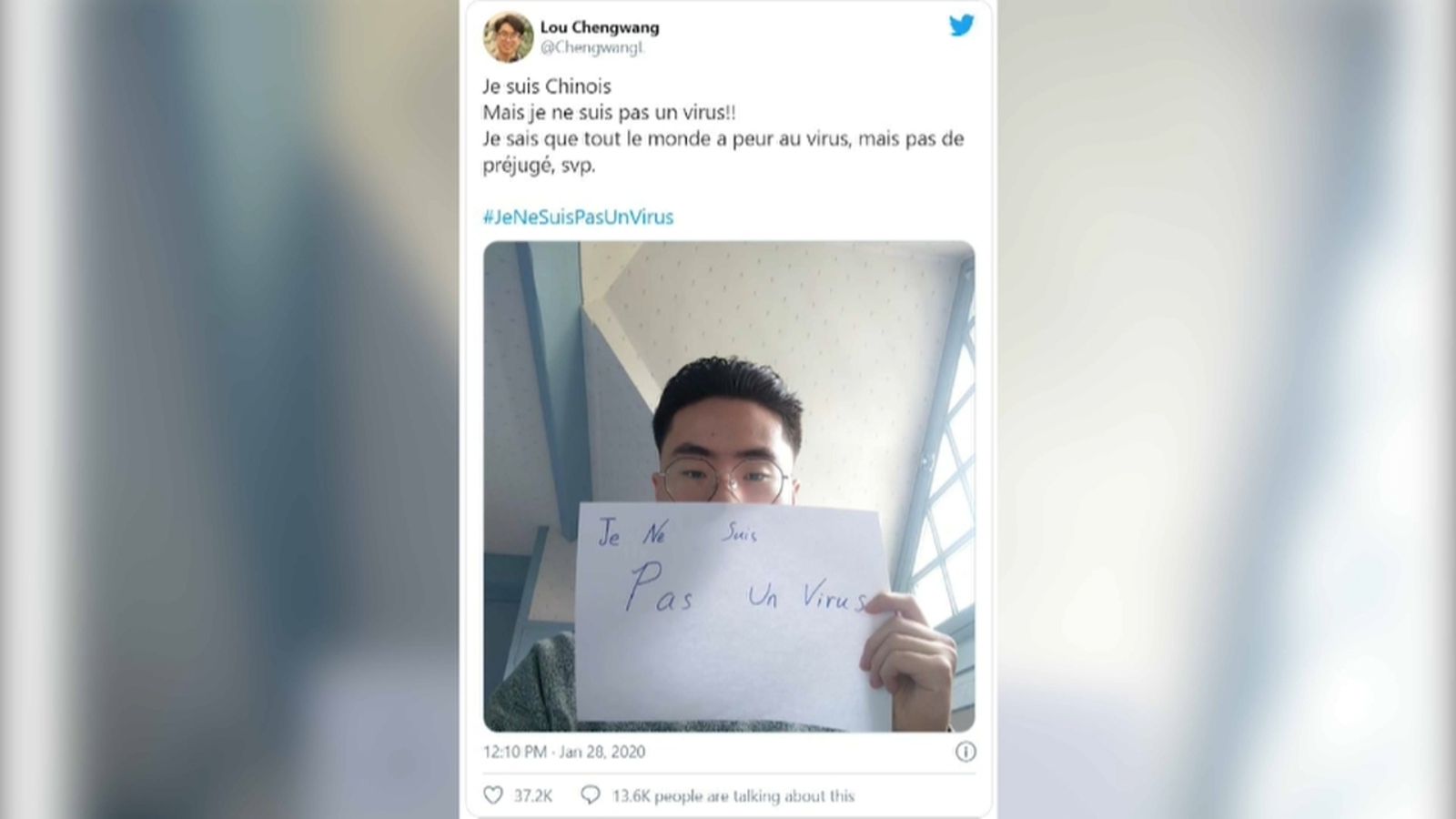 Un ciutadà xinés resident a França denuncia en un tuit els prejudicis cap a les persones xineses