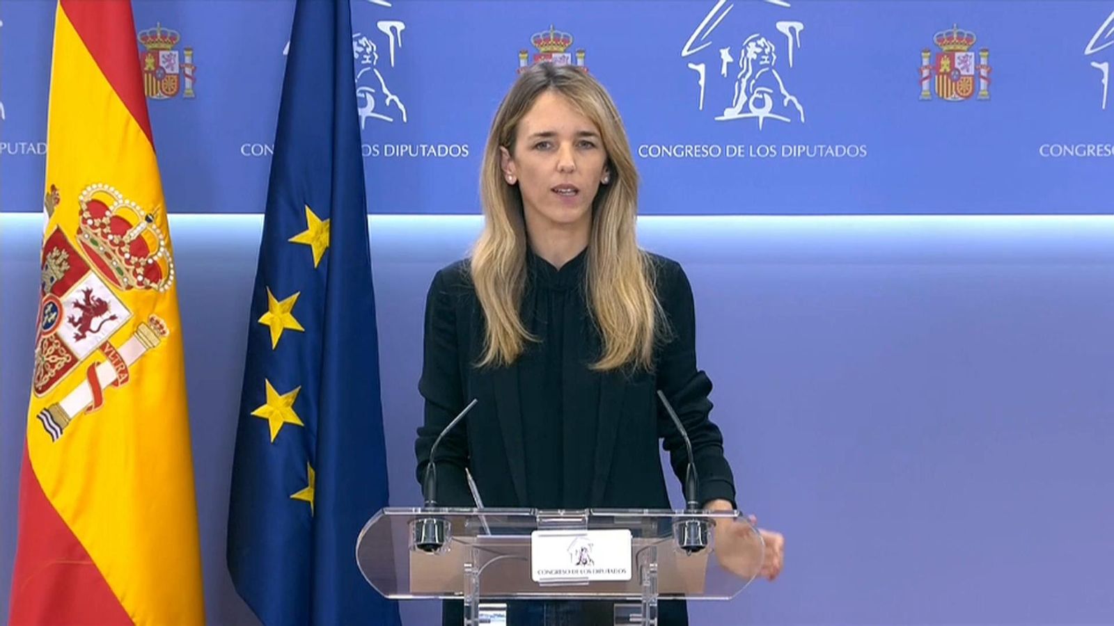 La portaveu del Grup Popular al Congrés, Cayetana Álvarez de Toledo, en la roda de premsa posterior a la junta de portaveus.