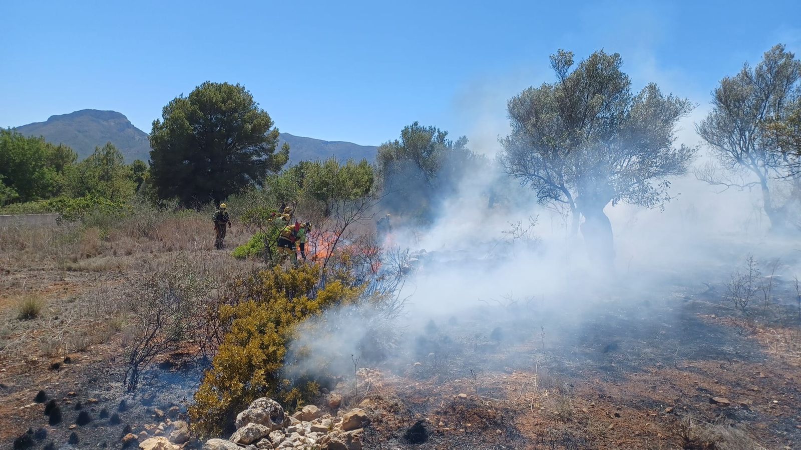 Treballs d'extinció de l'incendi forestal a Xaló