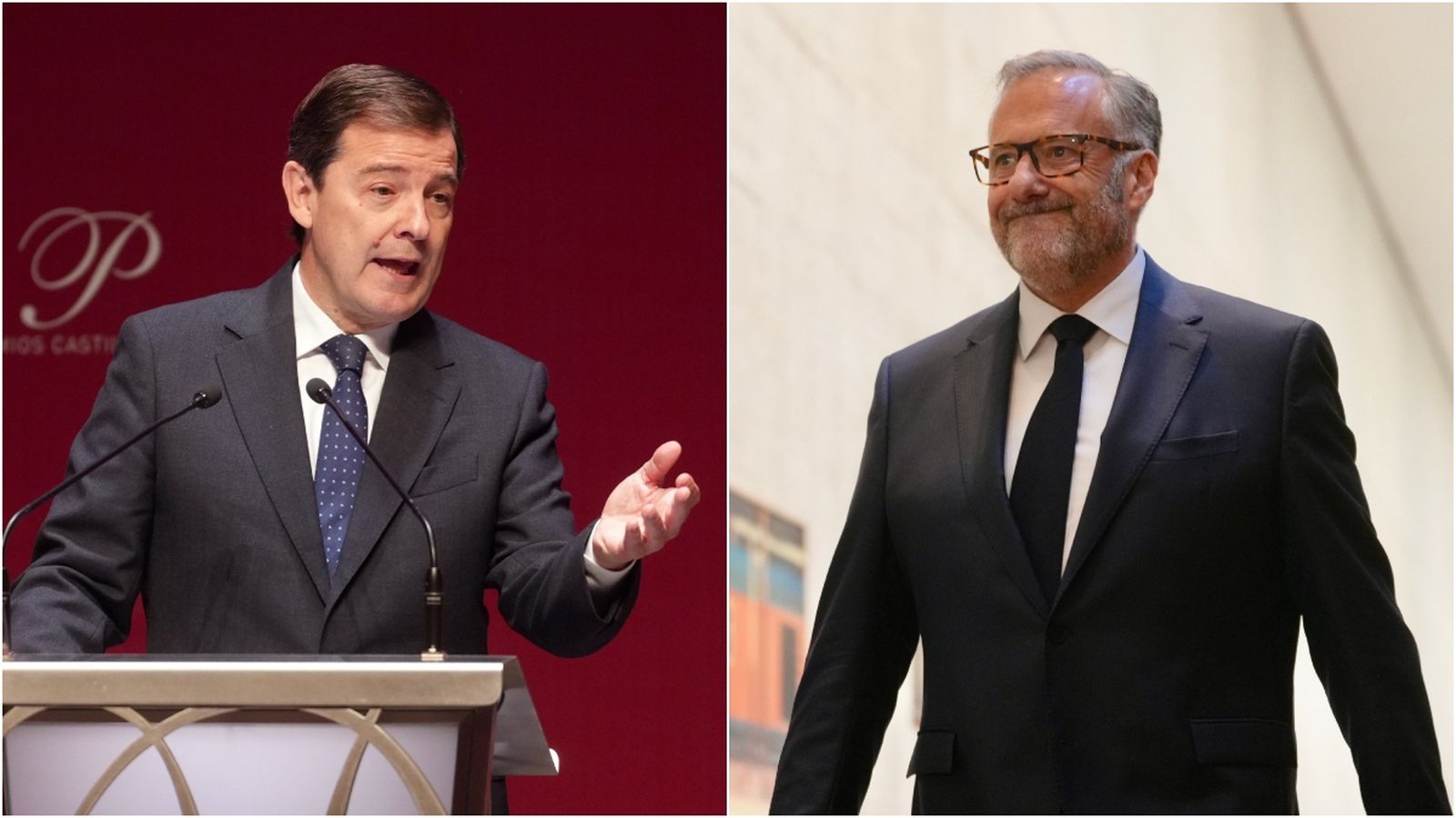 D'esquerra a dreta el president de la Junta de Castella i Lleó en funcions, Alfonso Fernández Mañueco, i el portaveu de Vox en les Corts, Carlos Pollán