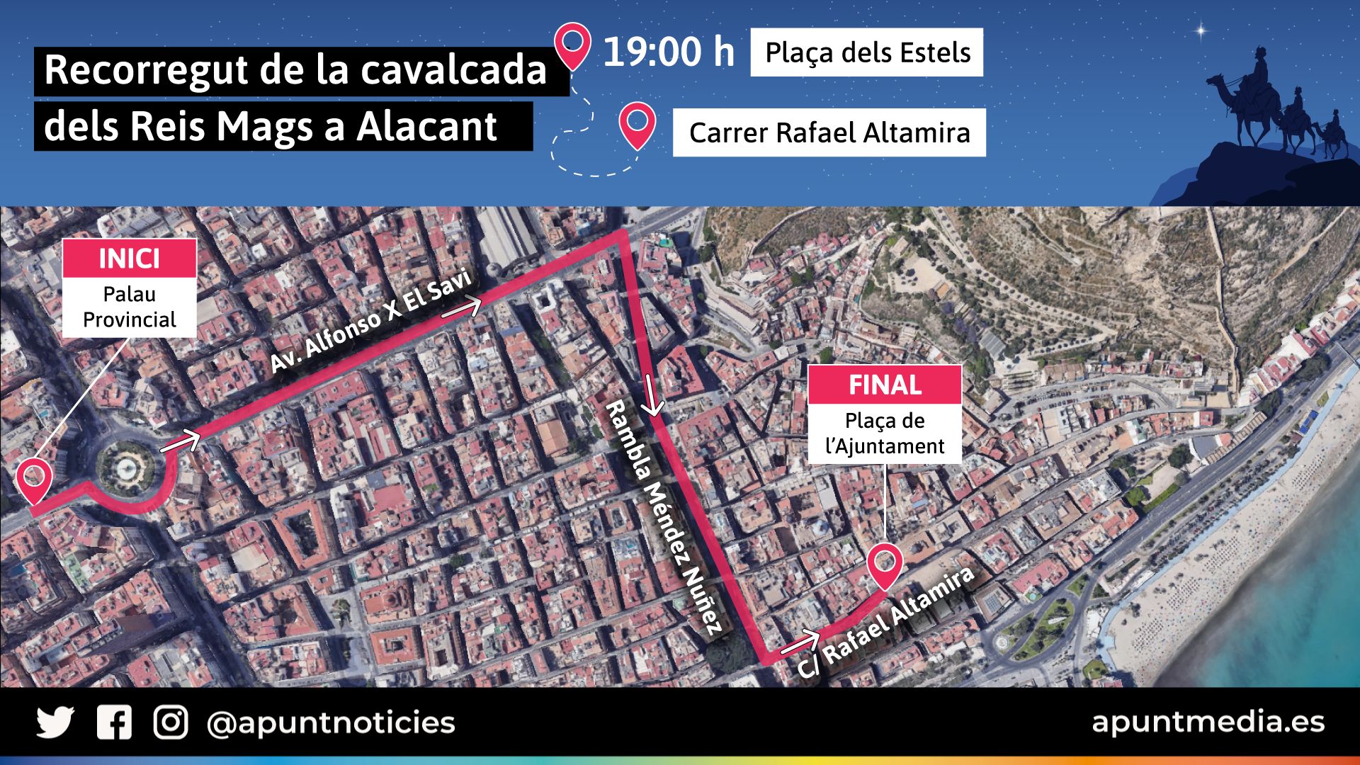 Recorregut de la cavalcada dels Reis Mags a Alacant Recorregut de la cavalcada dels Reis Mags a Alacant