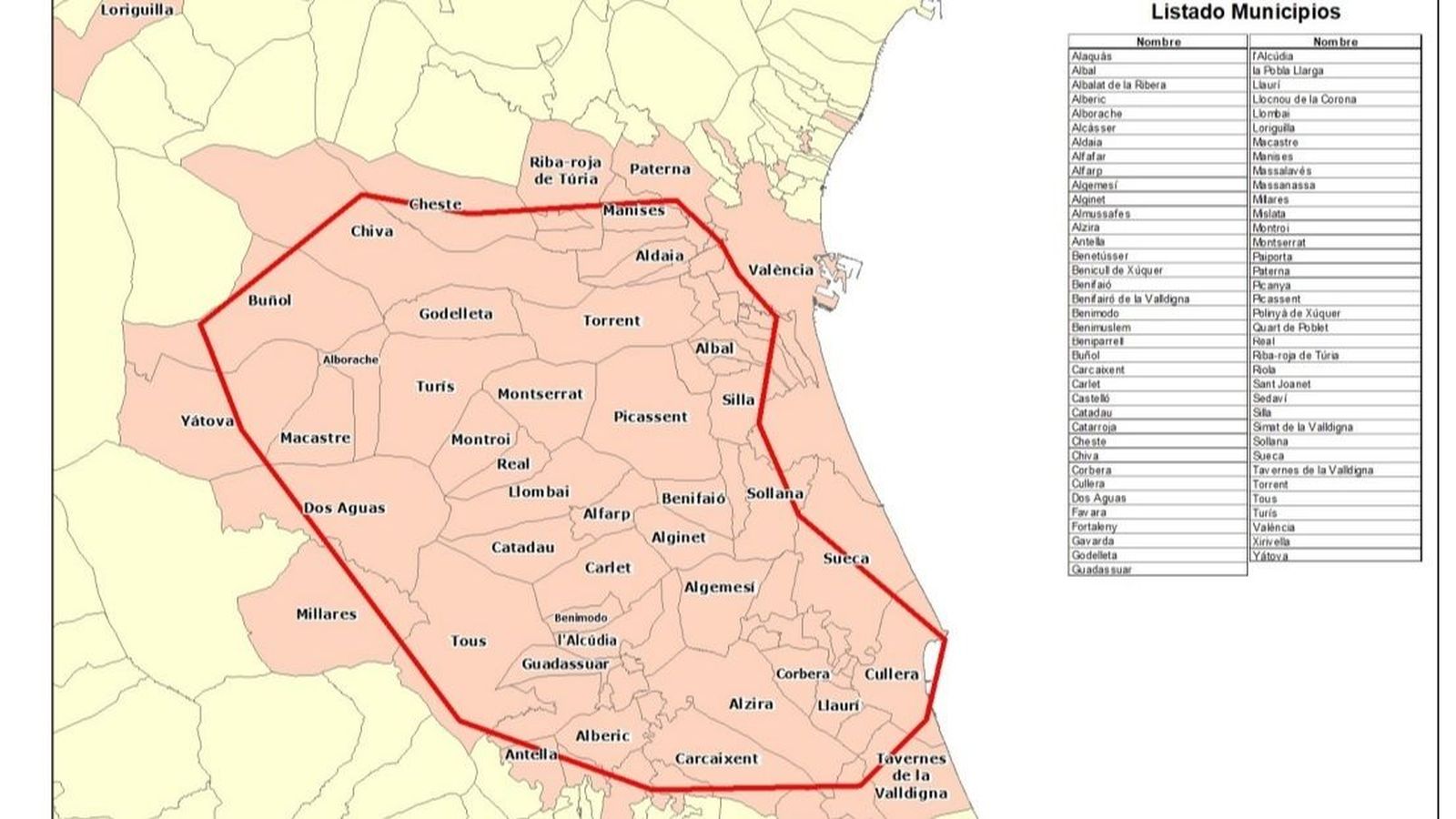 Llistat de municipis als quals es va remetre l'ÉS-Alert 710 de les 20:57h