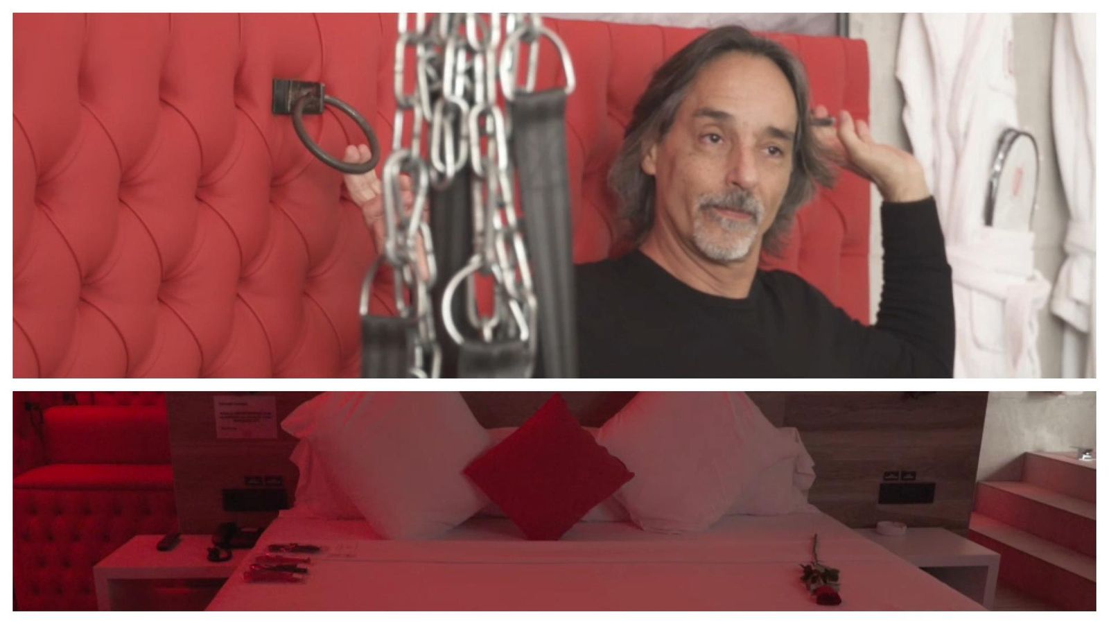 Juan Antonio Cid, gerent de l'hotel Loob, mostra a Bérnar què vol dir la creu de sant Andreu 