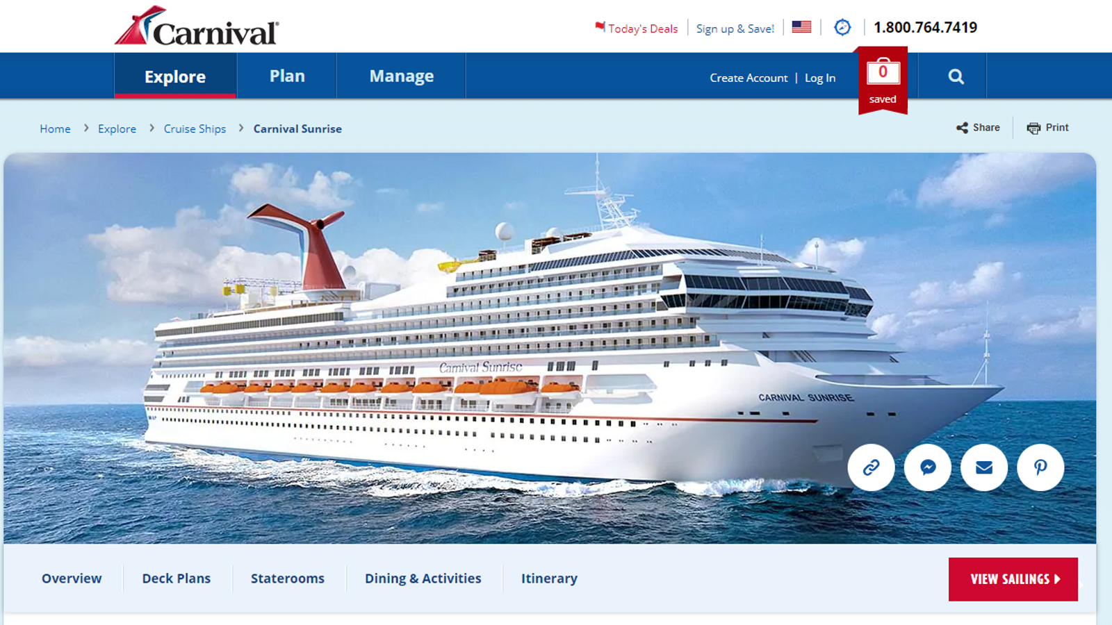 Captura de pantalla del web de de creuers Carnival, la primera empresa demandada des que s'ha reactivat la Llei Helms-Burton