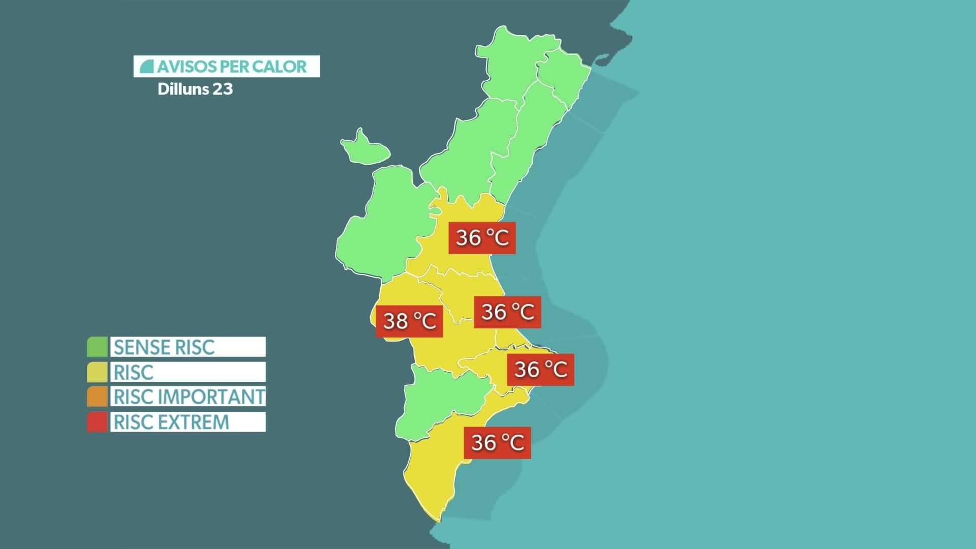 Avisos per calor este dilluns Avisos per calor este dilluns