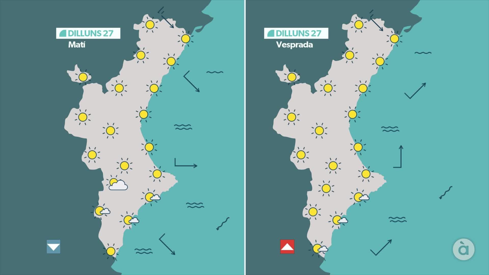 Previsió meteorològica per a este dilluns Previsió meteorològica per a este dilluns