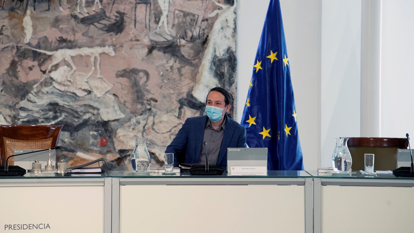 El vicepresident Pablo Iglesias en el Consell de Ministres d'aquest dimarts