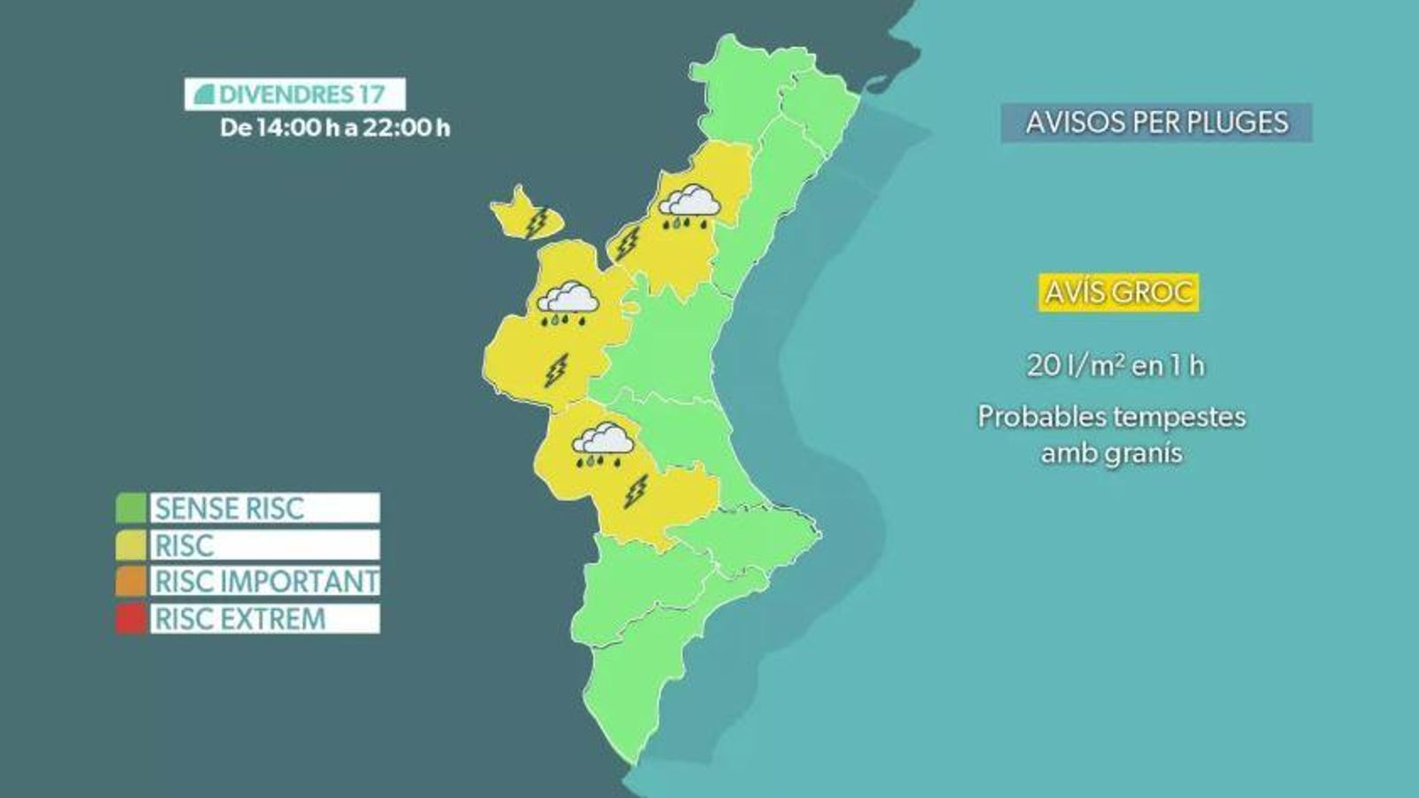 Els avisos per a divendres 17 d'octubre Els avisos per a divendres 17 d'octubre