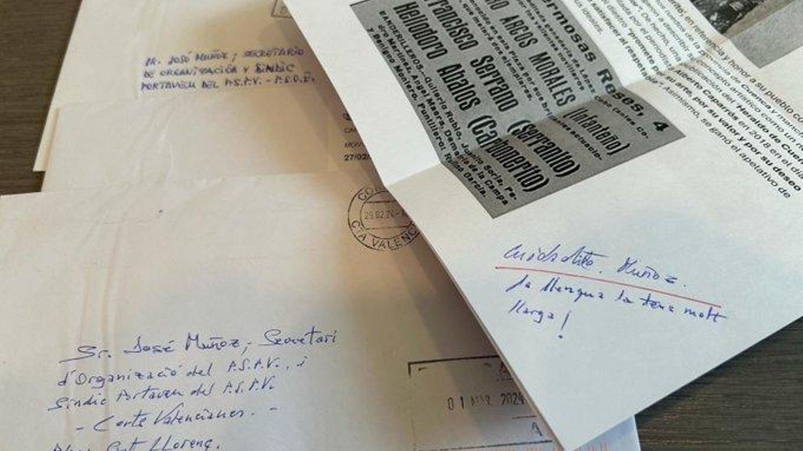 Cartes d'amenaça rebudes pel síndic socialista José Muñoz