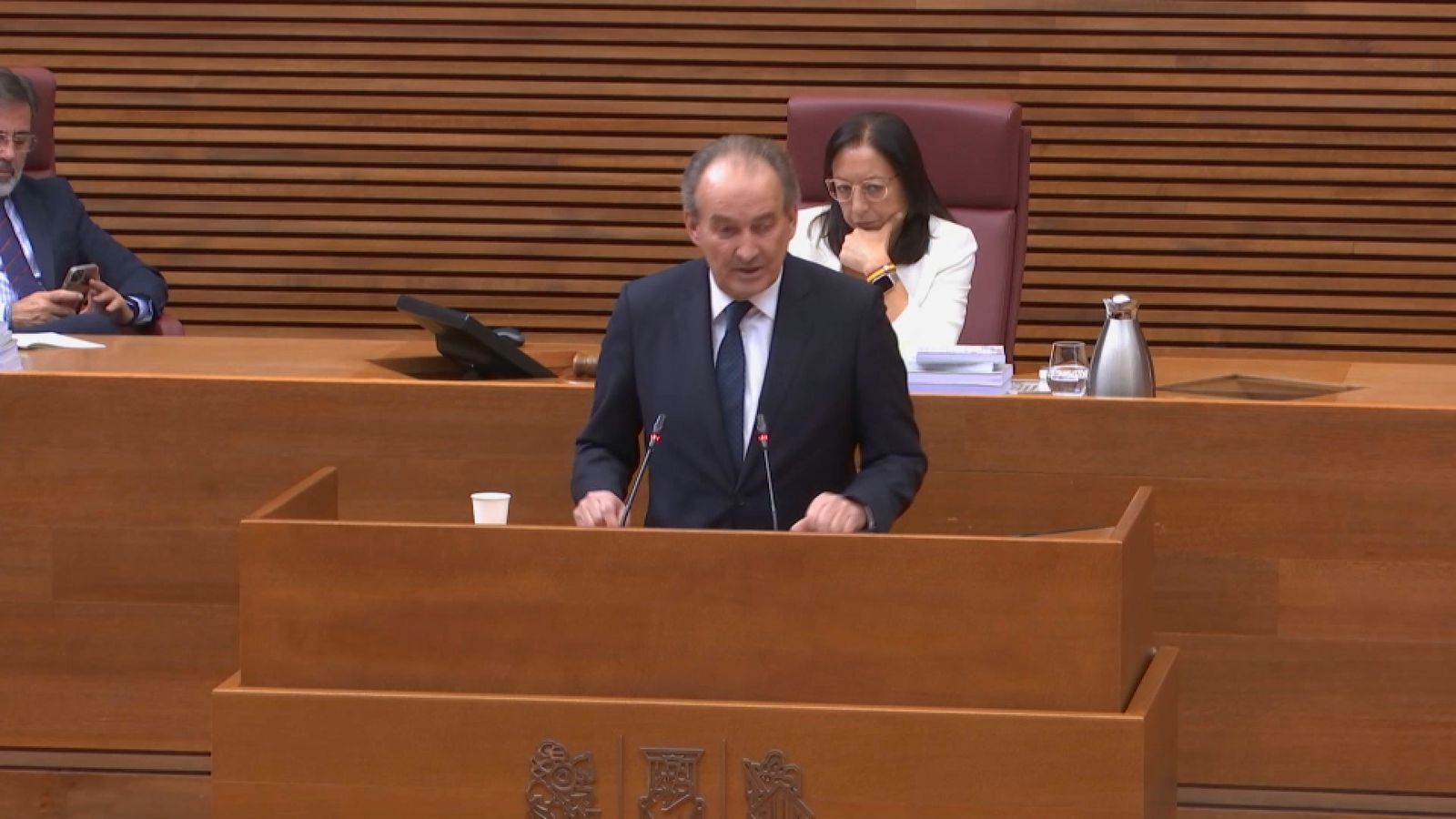 El conseller d'Agricultura, Ramaderia i Pesca, José Luis Aguirre, en la primera intervenció a les Corts