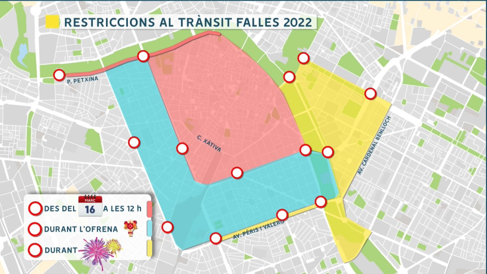 Mapa de les restriccions de trànsit fins la matinada del diumenge