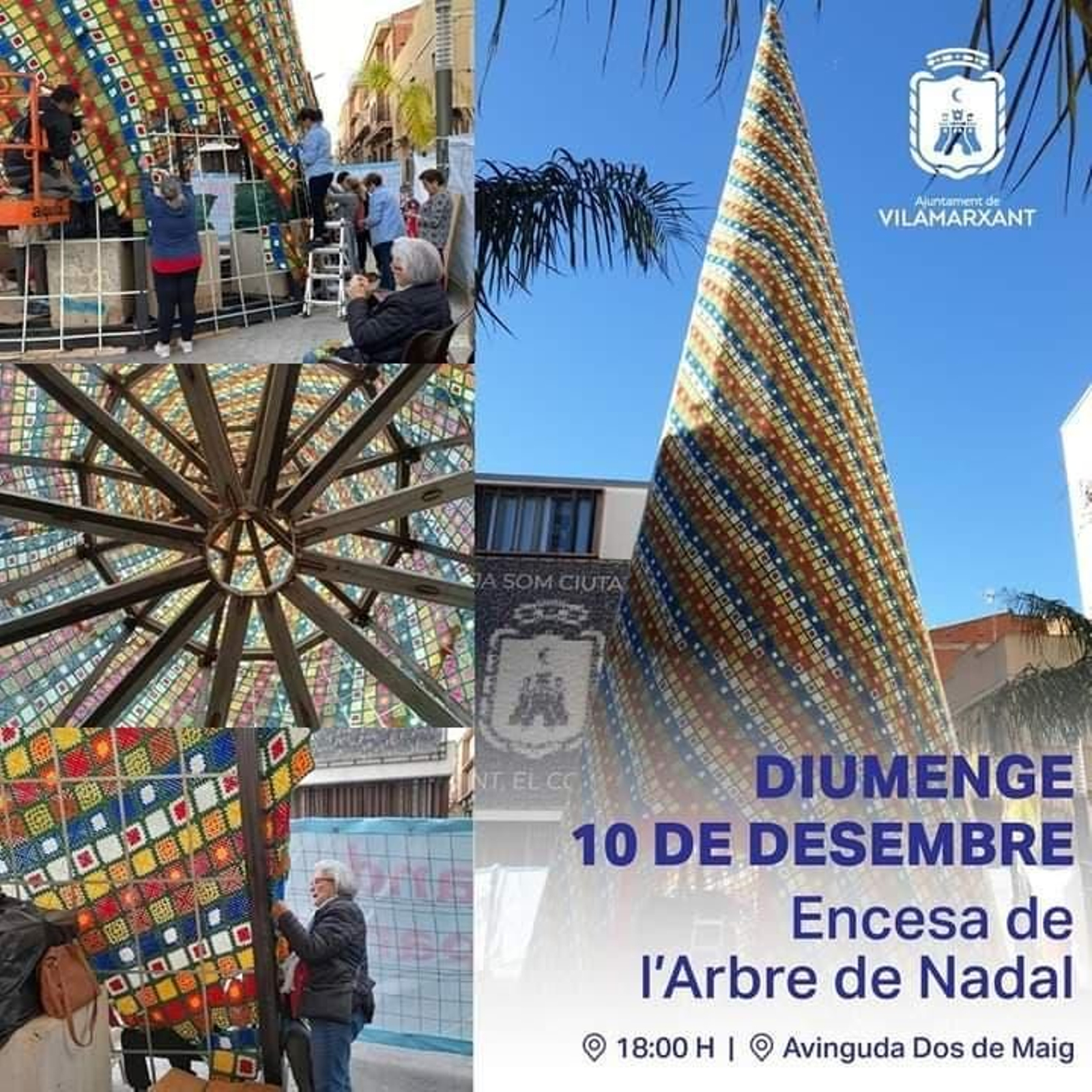 Muntatge promocional de l'encesa de l'arbre de Nadal de ganxet de Vilamarxant